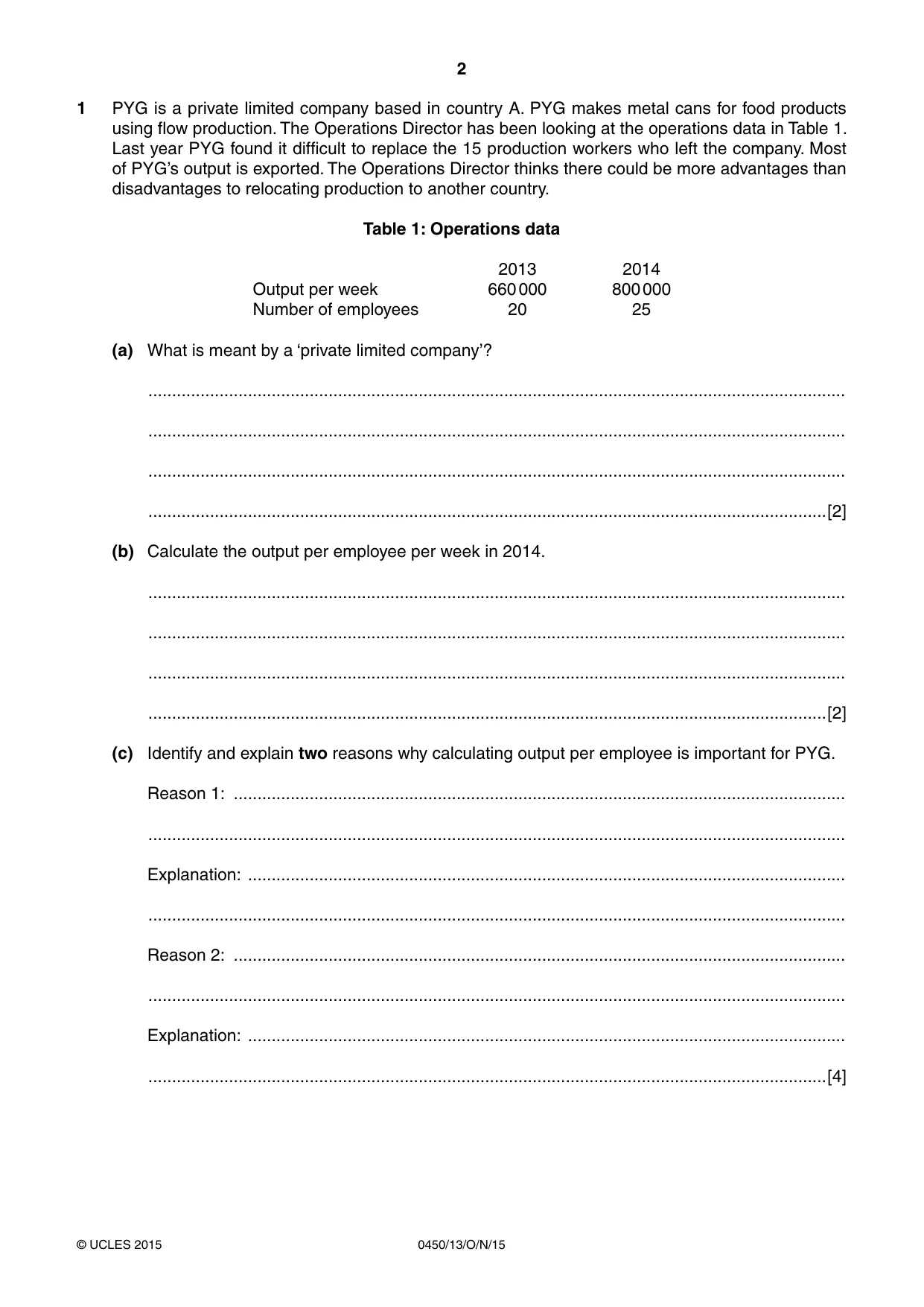 Cambridge IGCSE Business Studies 0450 2015 Oct/Nov Paper 1 · Variant 3 question paper, page 2 of 12