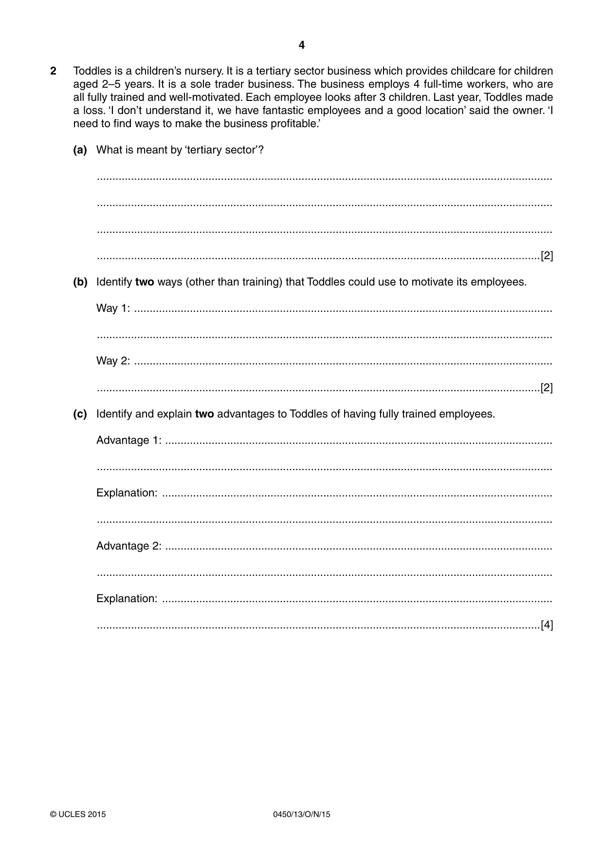Cambridge IGCSE Business Studies 0450 2015 Oct/Nov Paper 1 · Variant 3 question paper, page 4 of 12