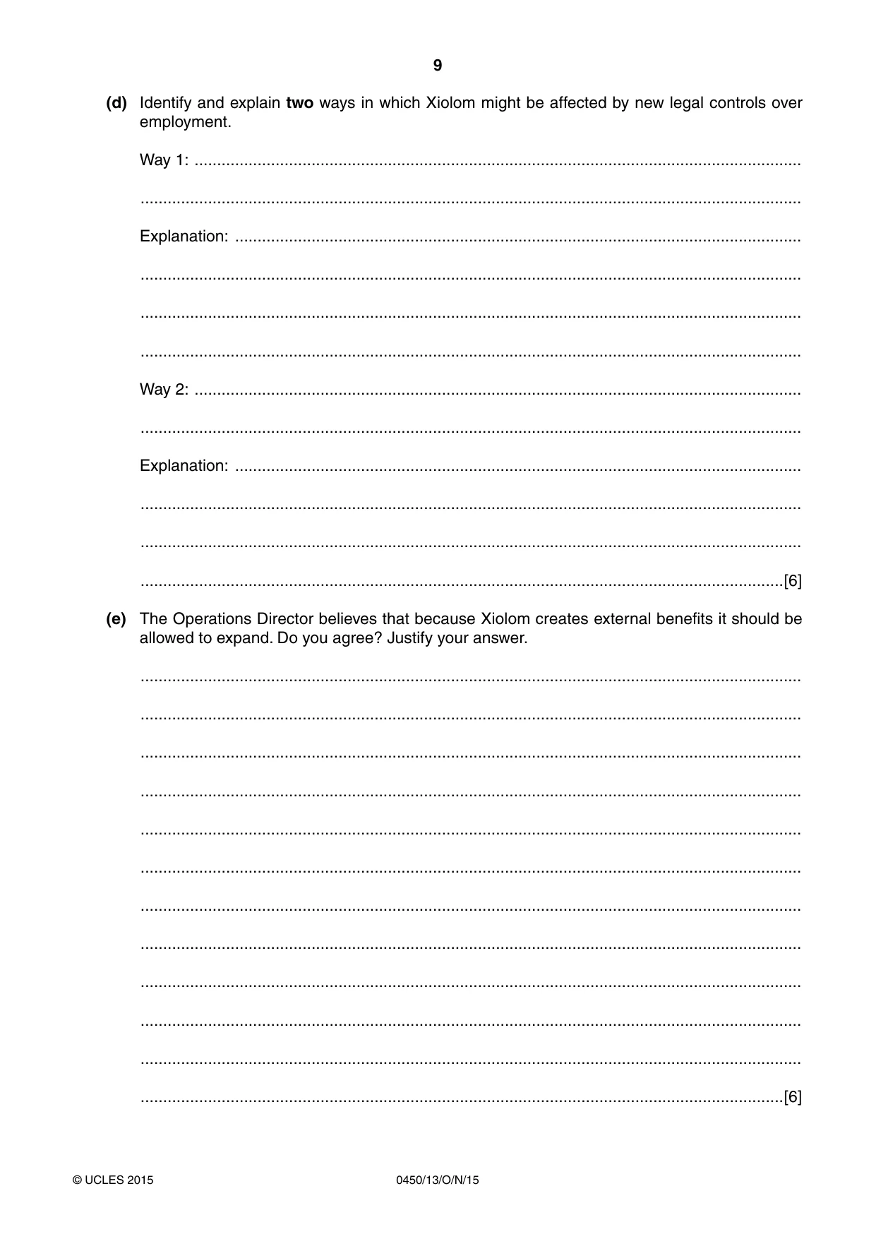 Cambridge IGCSE Business Studies 0450 2015 Oct/Nov Paper 1 · Variant 3 question paper, page 9 of 12