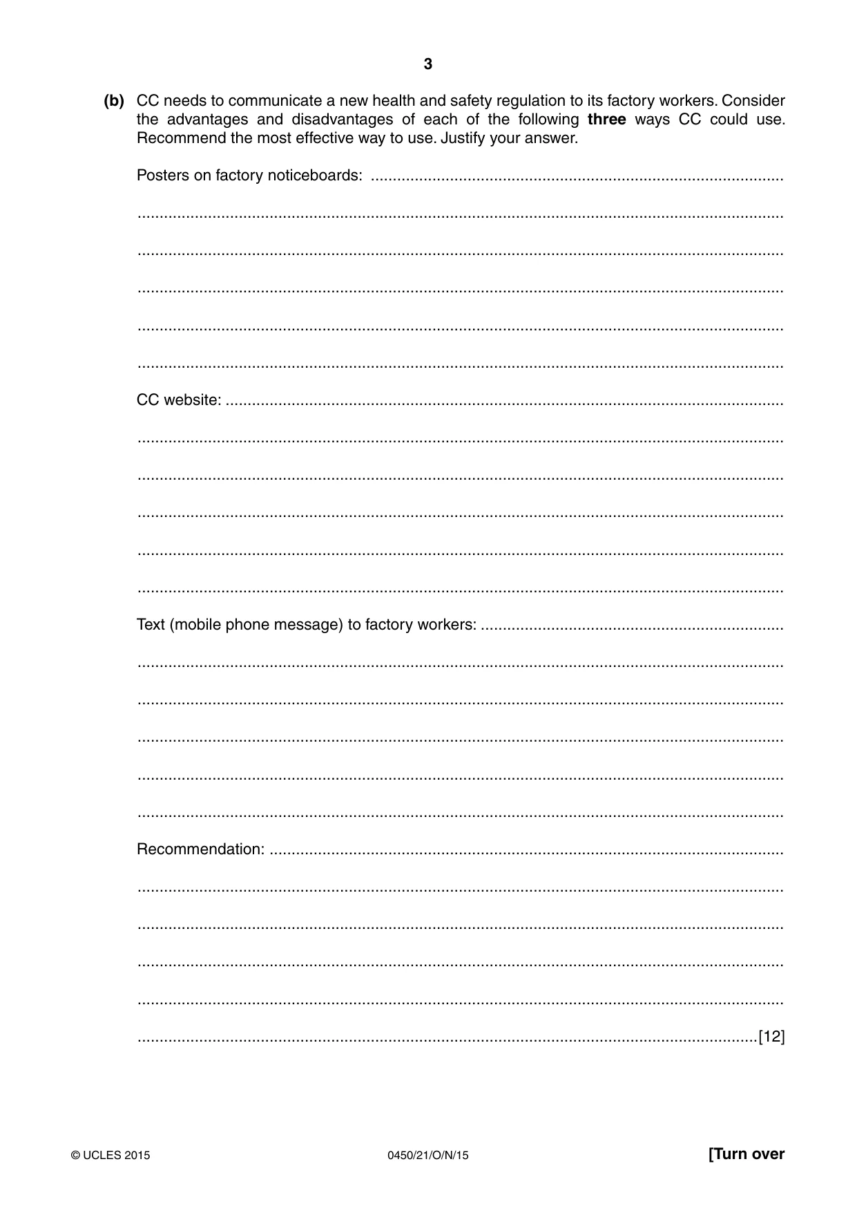 Cambridge IGCSE Business Studies 0450 2015 Oct/Nov Paper 2 · Variant 1 question paper, page 3 of 12