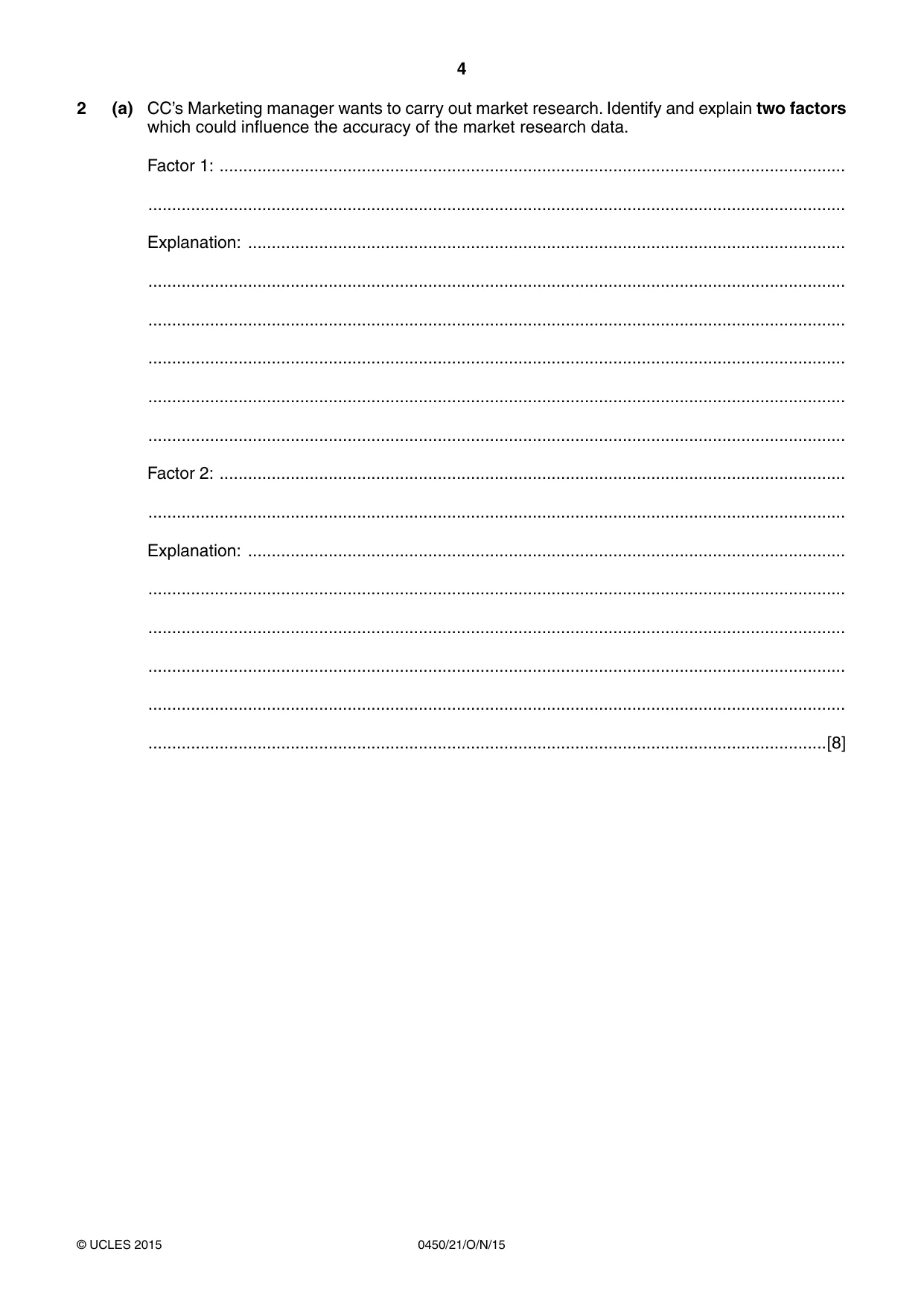 Cambridge IGCSE Business Studies 0450 2015 Oct/Nov Paper 2 · Variant 1 question paper, page 4 of 12