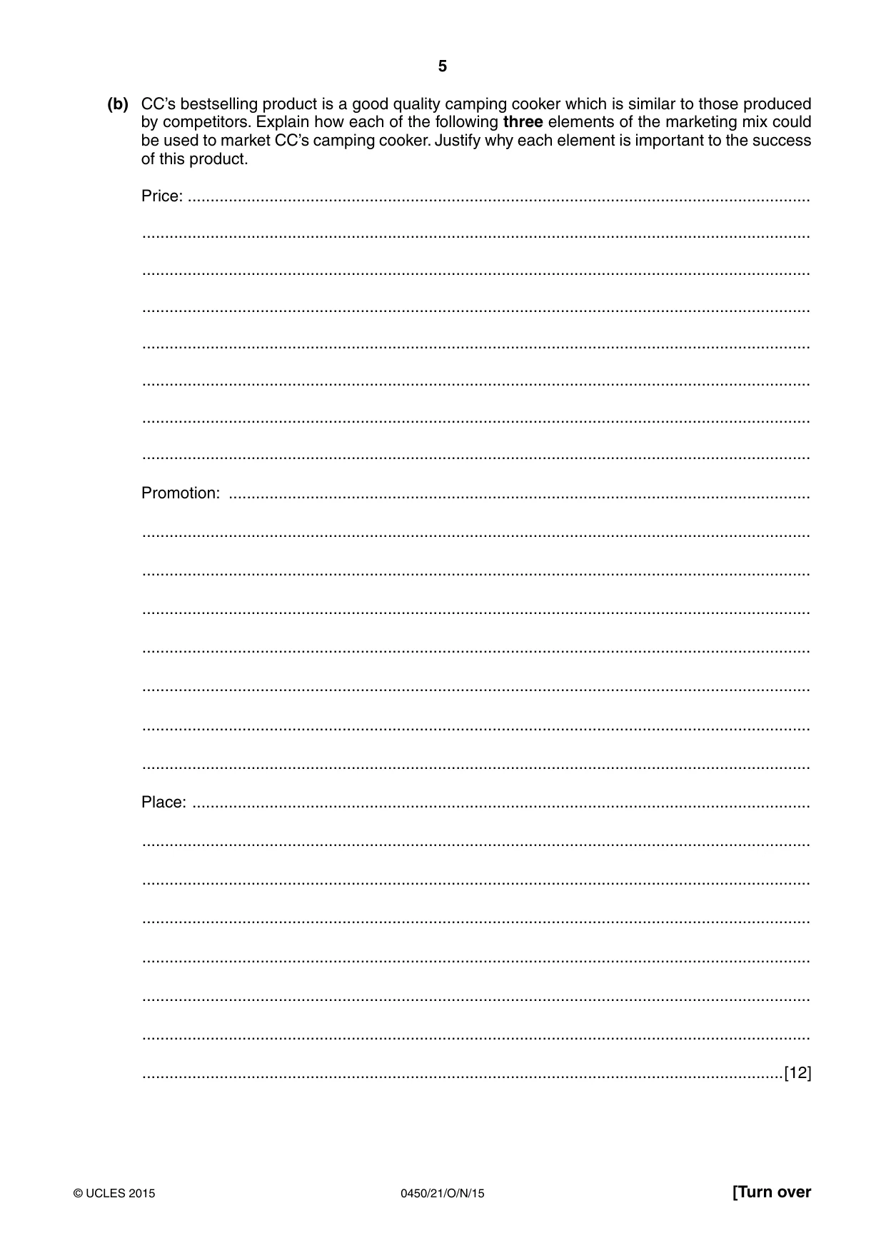 Cambridge IGCSE Business Studies 0450 2015 Oct/Nov Paper 2 · Variant 1 question paper, page 5 of 12