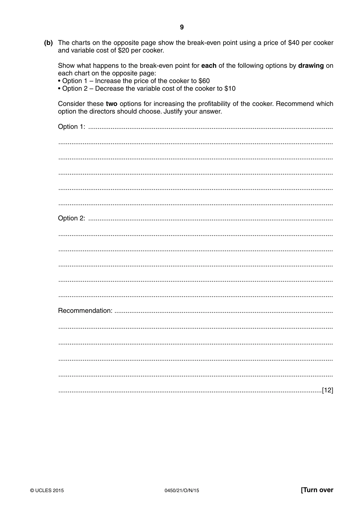 Cambridge IGCSE Business Studies 0450 2015 Oct/Nov Paper 2 · Variant 1 question paper, page 9 of 12