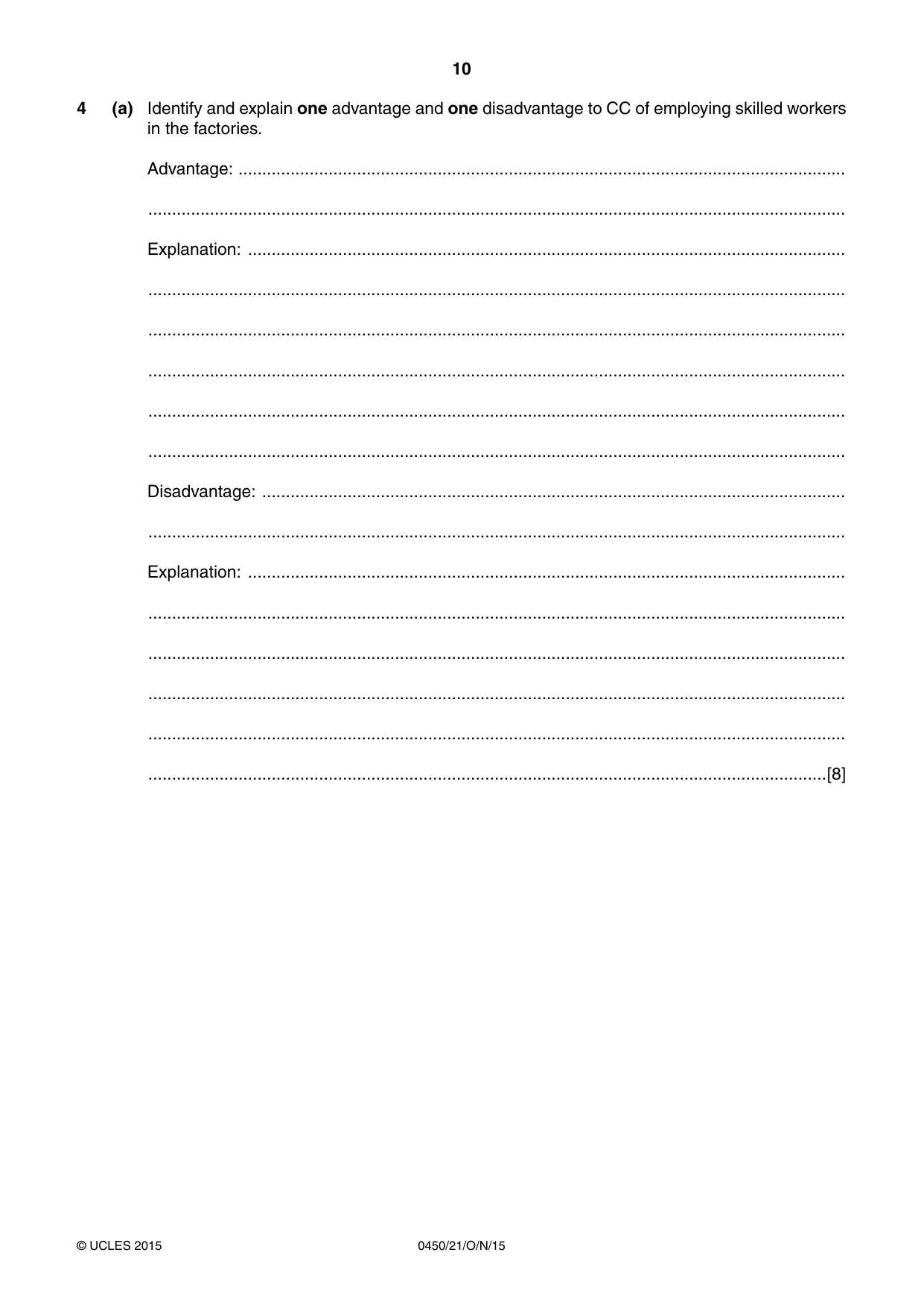 Cambridge IGCSE Business Studies 0450 2015 Oct/Nov Paper 2 · Variant 1 question paper, page 10 of 12