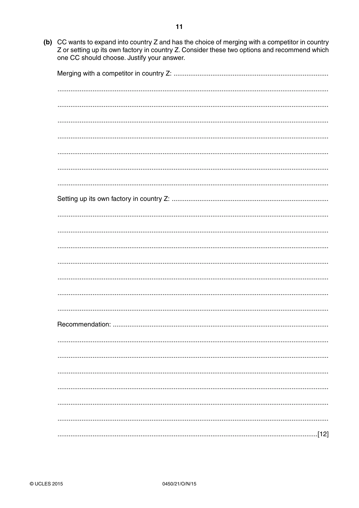 Cambridge IGCSE Business Studies 0450 2015 Oct/Nov Paper 2 · Variant 1 question paper, page 11 of 12