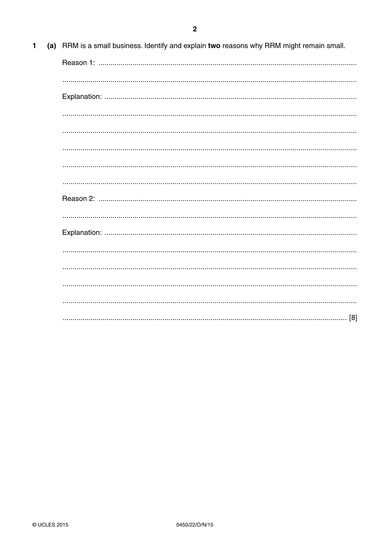 Cambridge IGCSE Business Studies 0450 2015 Oct/Nov Paper 2 · Variant 2 question paper, page 2 of 12