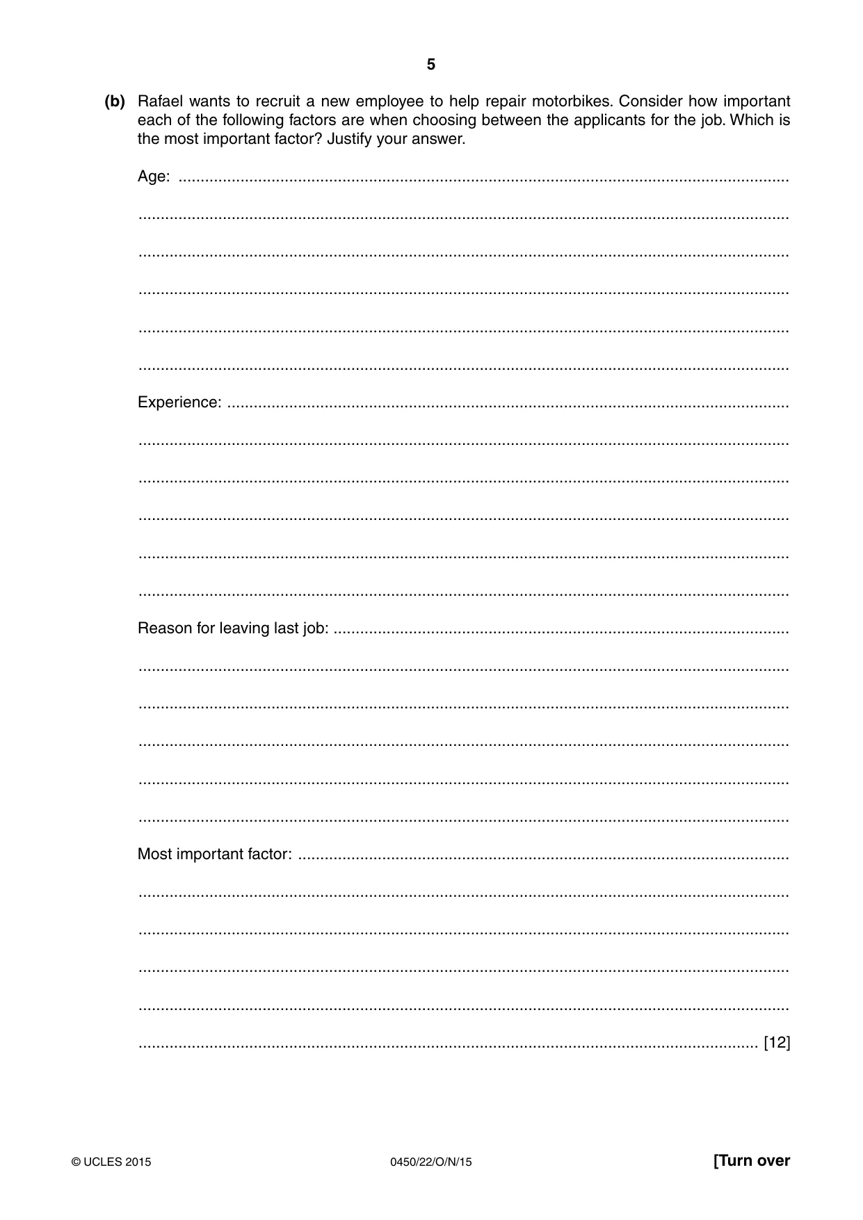 Cambridge IGCSE Business Studies 0450 2015 Oct/Nov Paper 2 · Variant 2 question paper, page 5 of 12