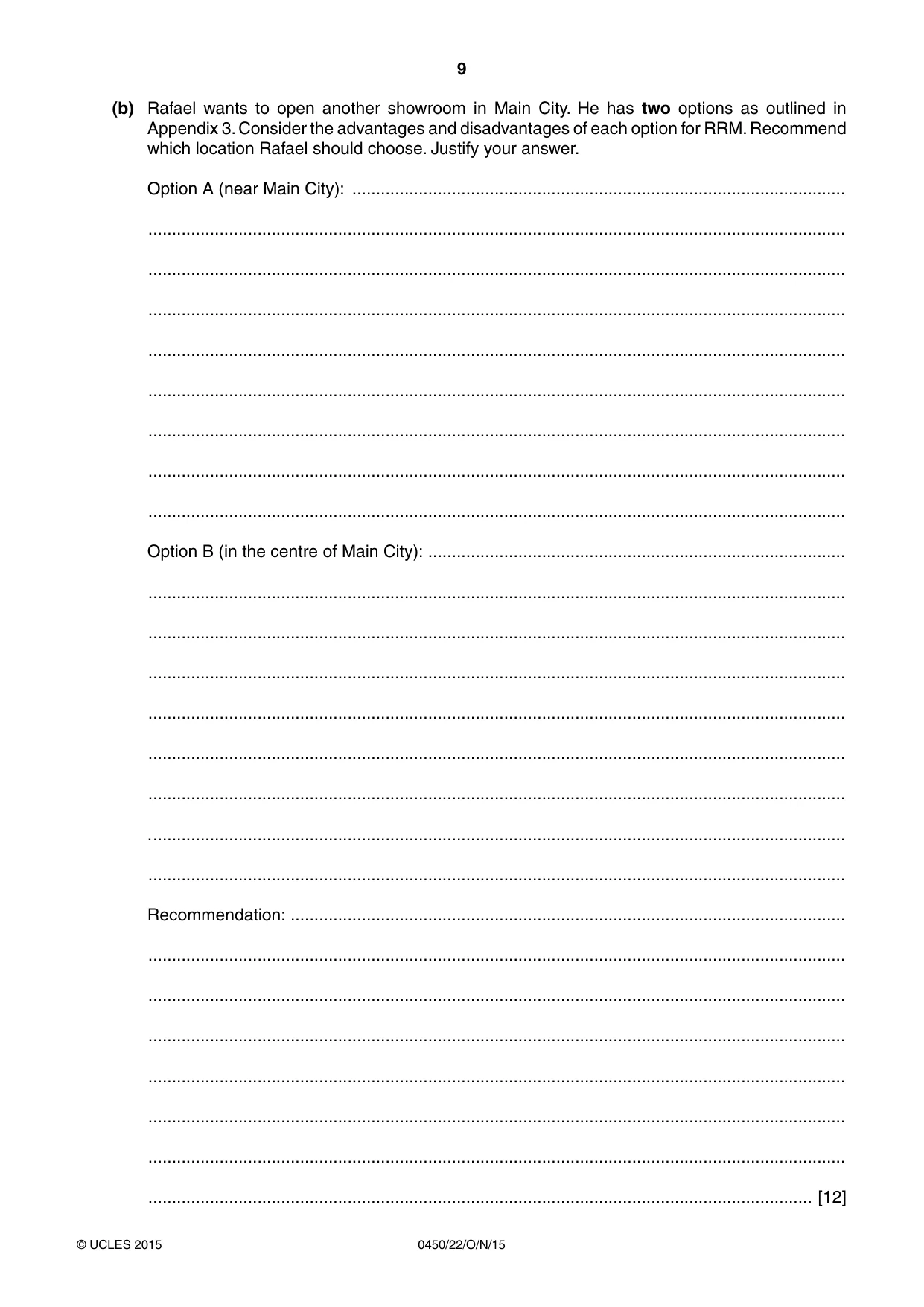 Cambridge IGCSE Business Studies 0450 2015 Oct/Nov Paper 2 · Variant 2 question paper, page 9 of 12
