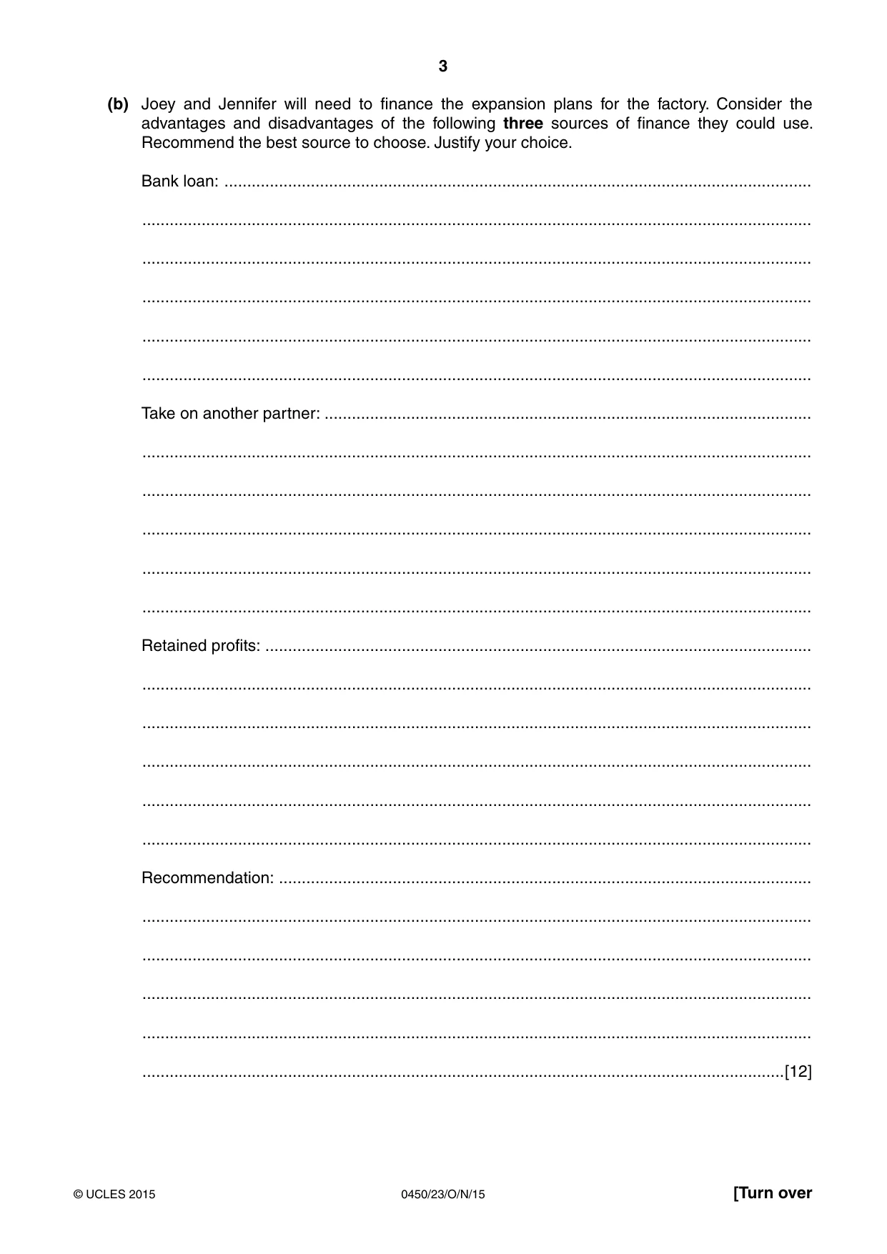 Cambridge IGCSE Business Studies 0450 2015 Oct/Nov Paper 2 · Variant 3 question paper, page 3 of 12