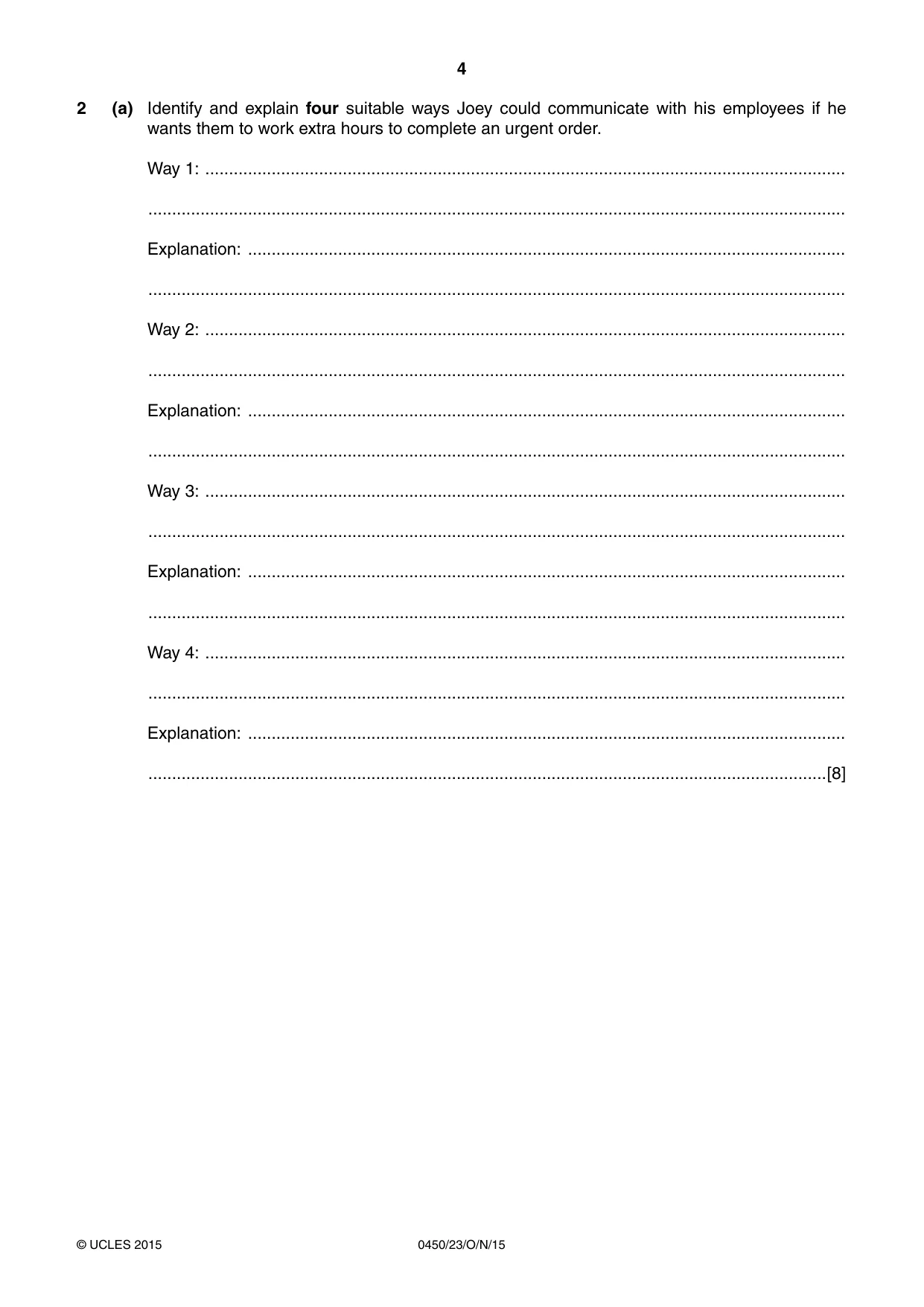 Cambridge IGCSE Business Studies 0450 2015 Oct/Nov Paper 2 · Variant 3 question paper, page 4 of 12