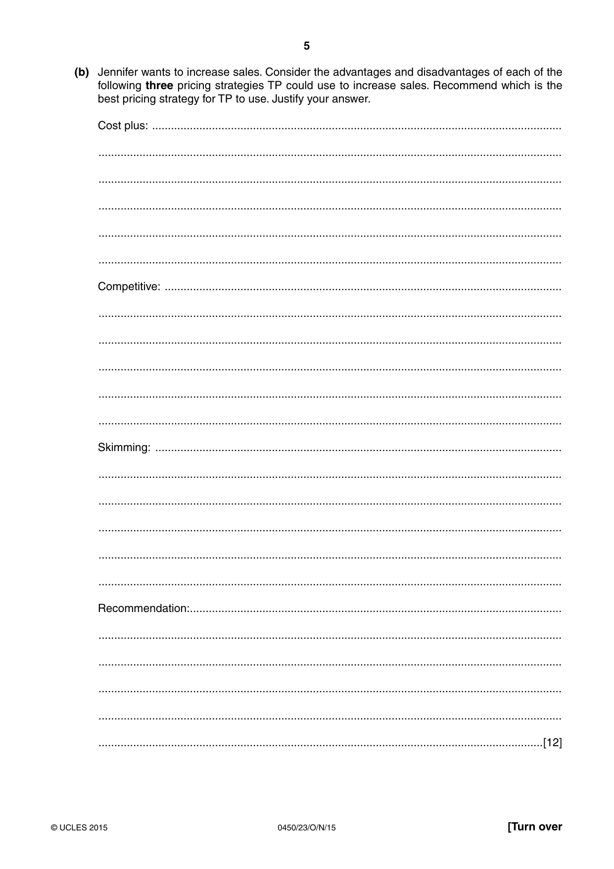 Cambridge IGCSE Business Studies 0450 2015 Oct/Nov Paper 2 · Variant 3 question paper, page 5 of 12