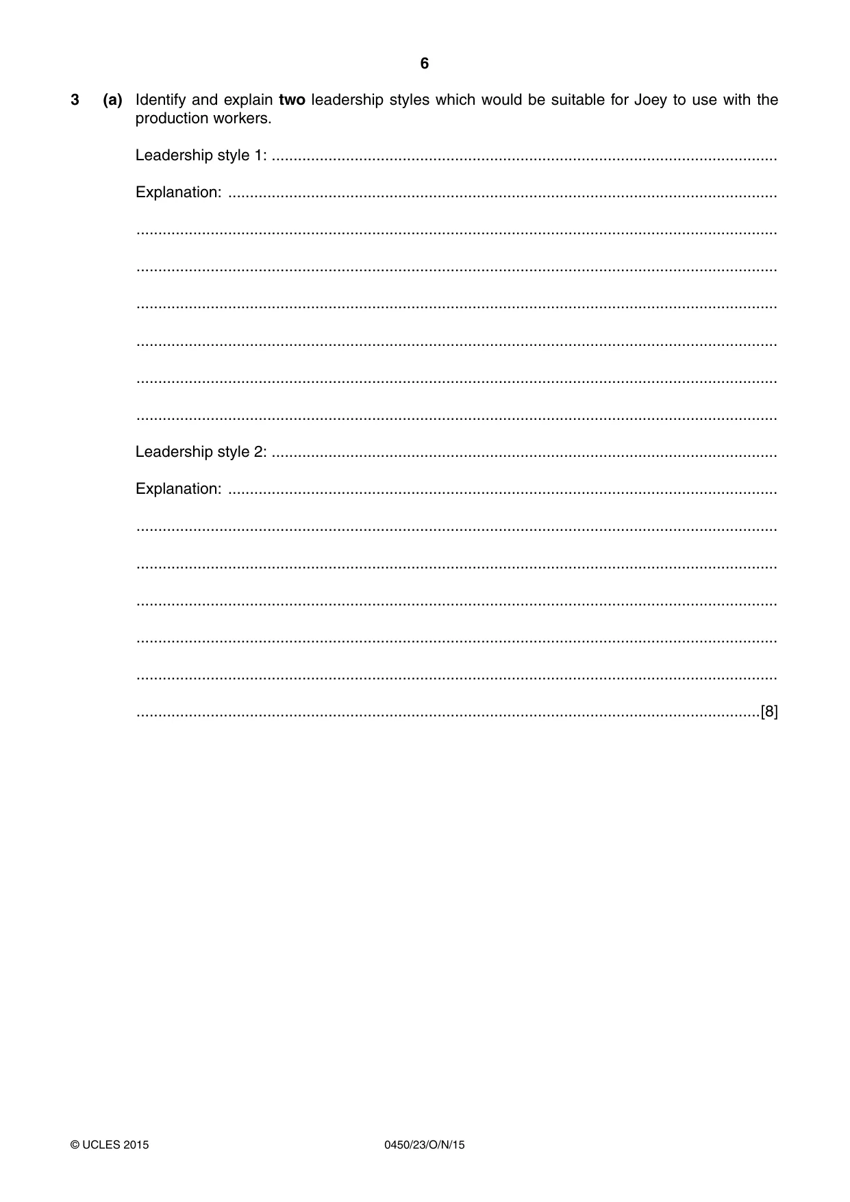 Cambridge IGCSE Business Studies 0450 2015 Oct/Nov Paper 2 · Variant 3 question paper, page 6 of 12