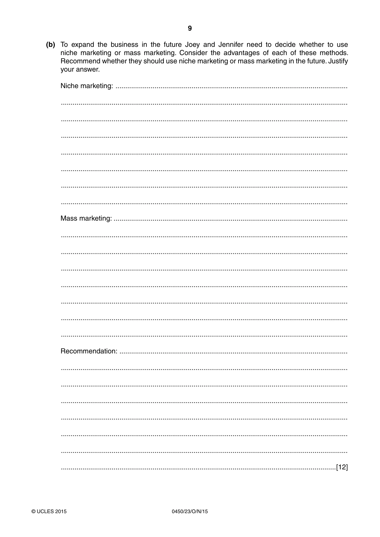 Cambridge IGCSE Business Studies 0450 2015 Oct/Nov Paper 2 · Variant 3 question paper, page 9 of 12