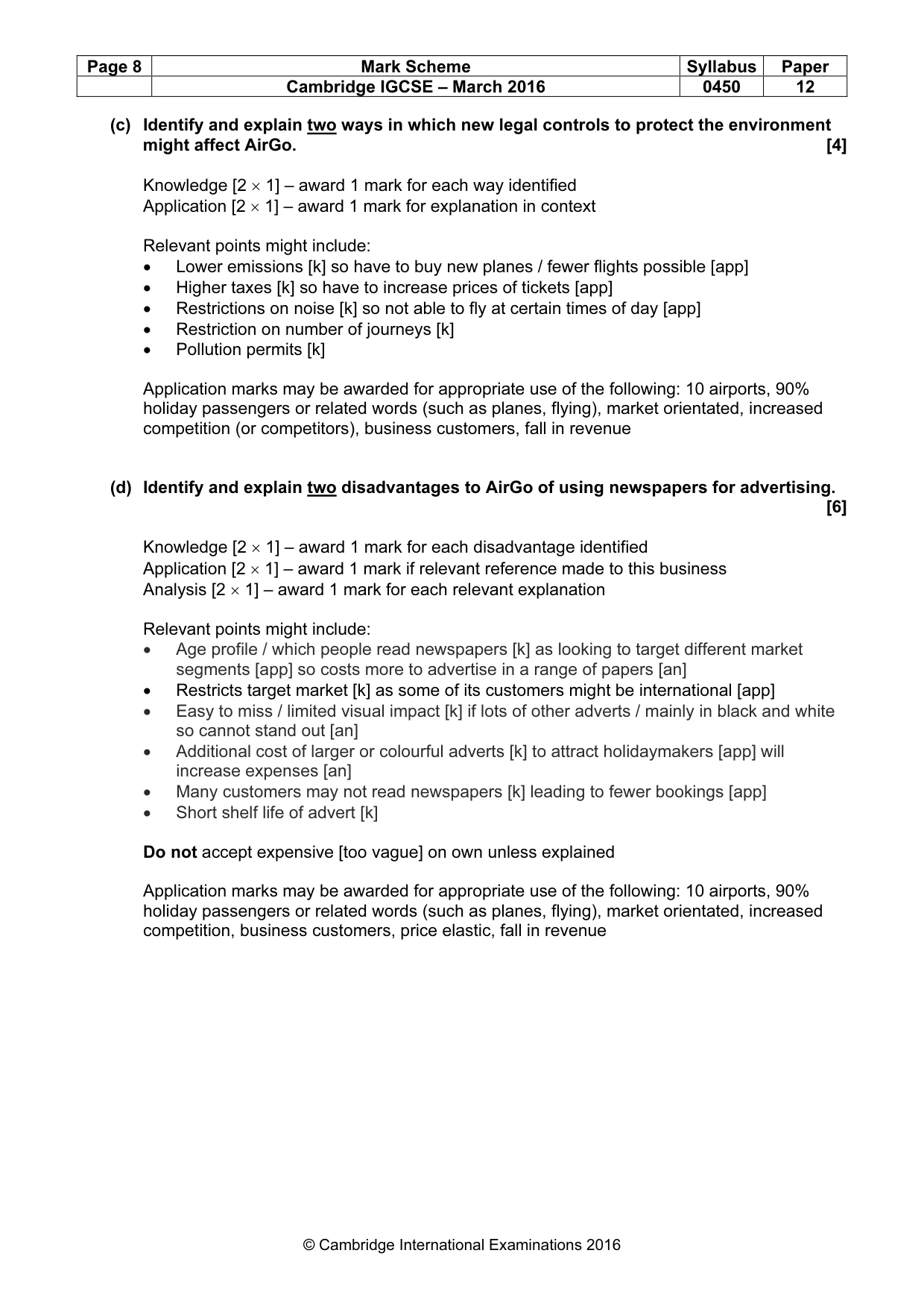 Mark scheme, page 8 of 9