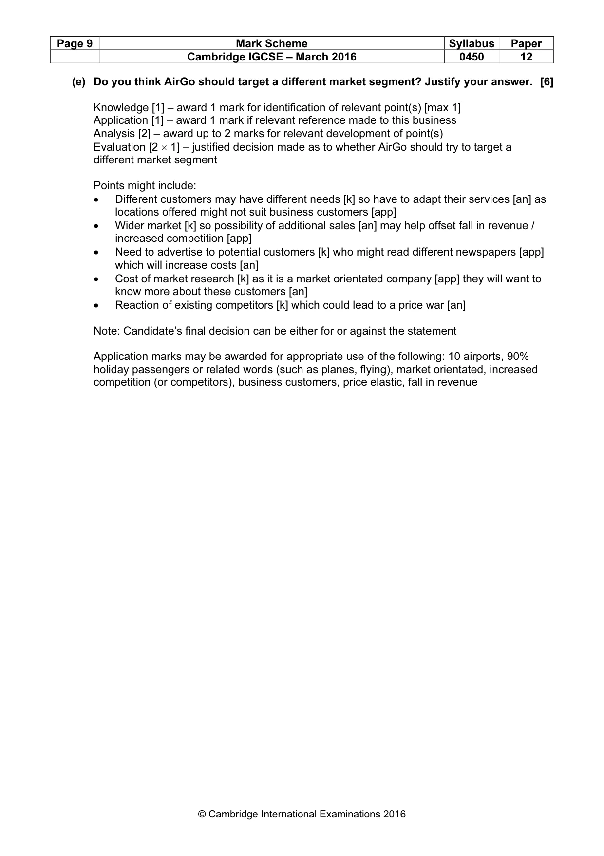 Mark scheme, page 9 of 9