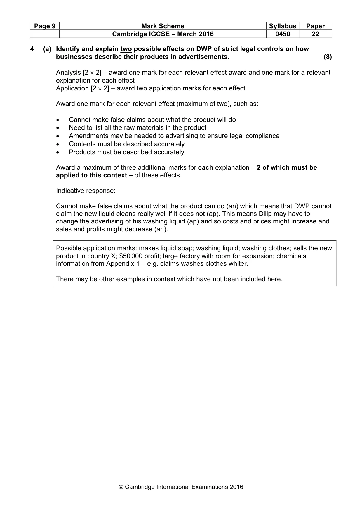 Mark scheme, page 9 of 10