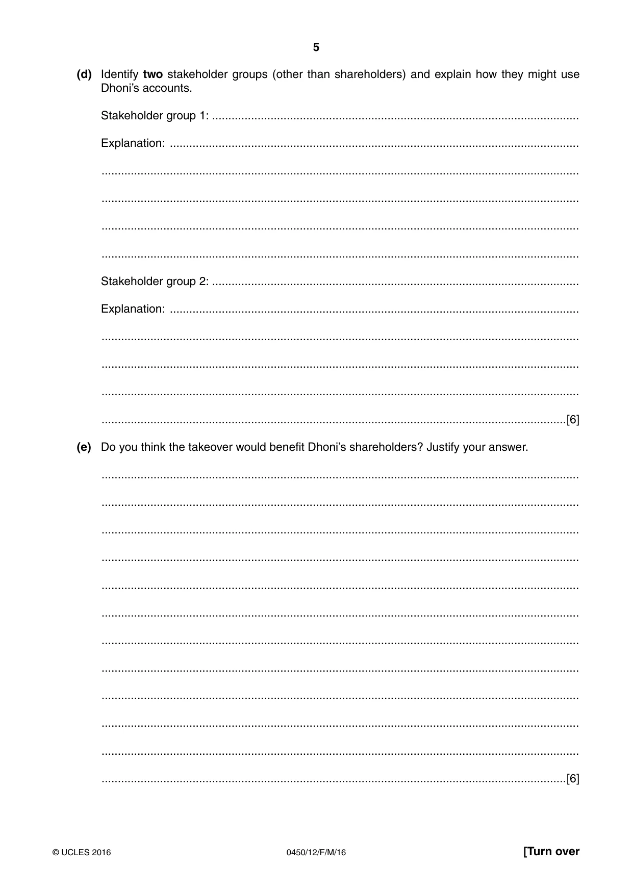 Cambridge IGCSE Business Studies 0450 2016 Feb/March Paper 1 · Variant 2 question paper, page 5 of 12