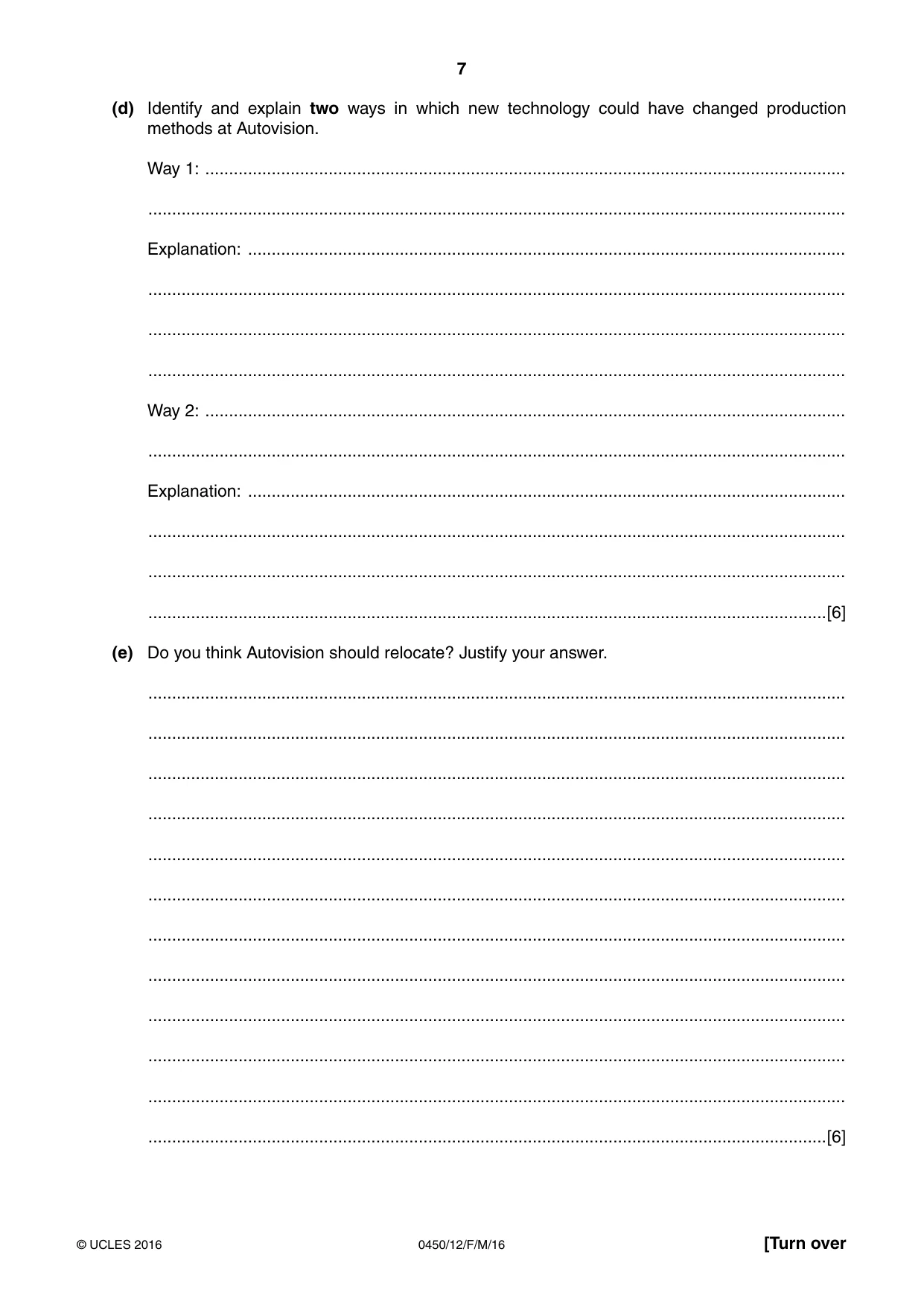 Cambridge IGCSE Business Studies 0450 2016 Feb/March Paper 1 · Variant 2 question paper, page 7 of 12