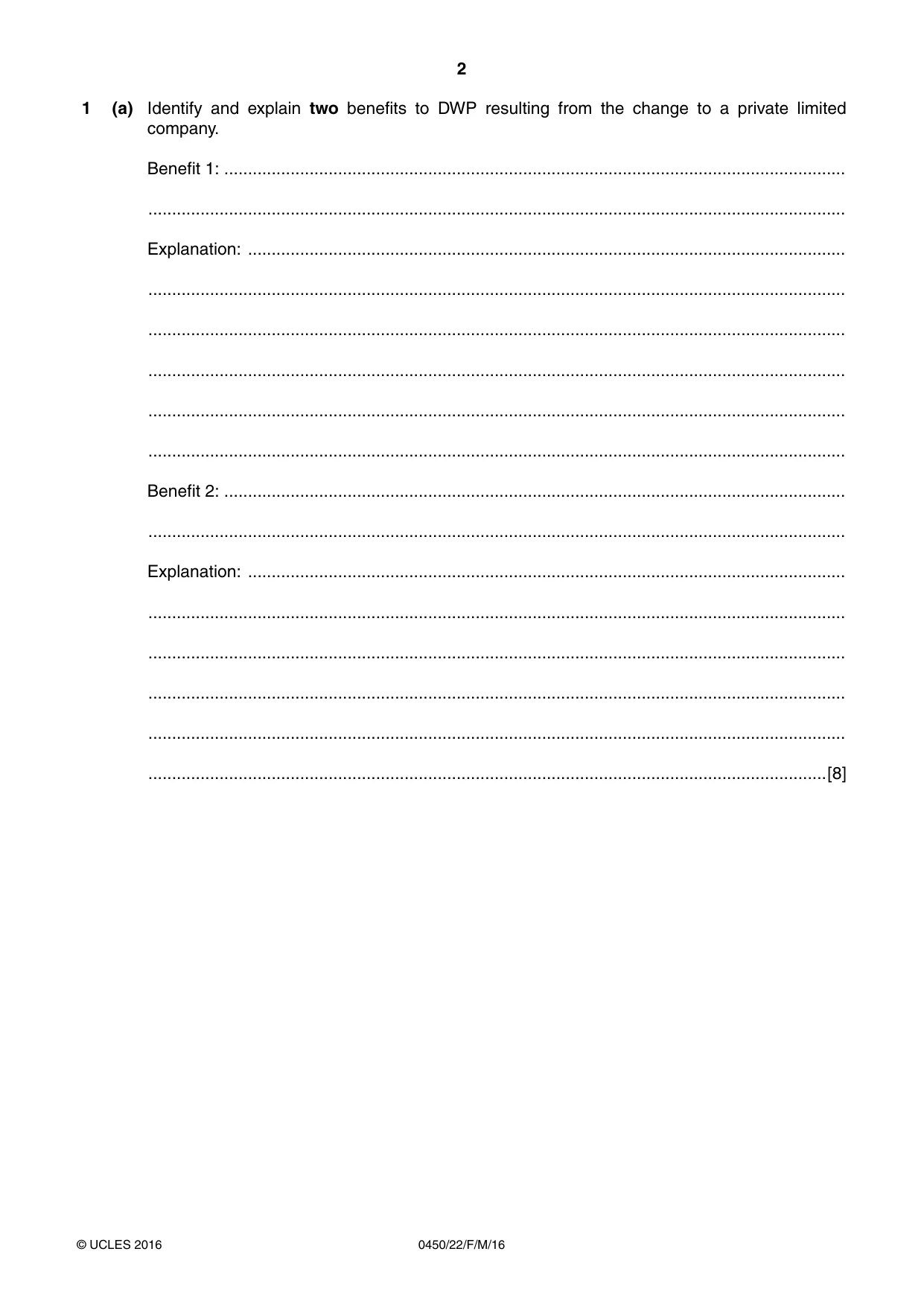 Cambridge IGCSE Business Studies 0450 2016 Feb/March Paper 2 · Variant 2 question paper, page 2 of 12