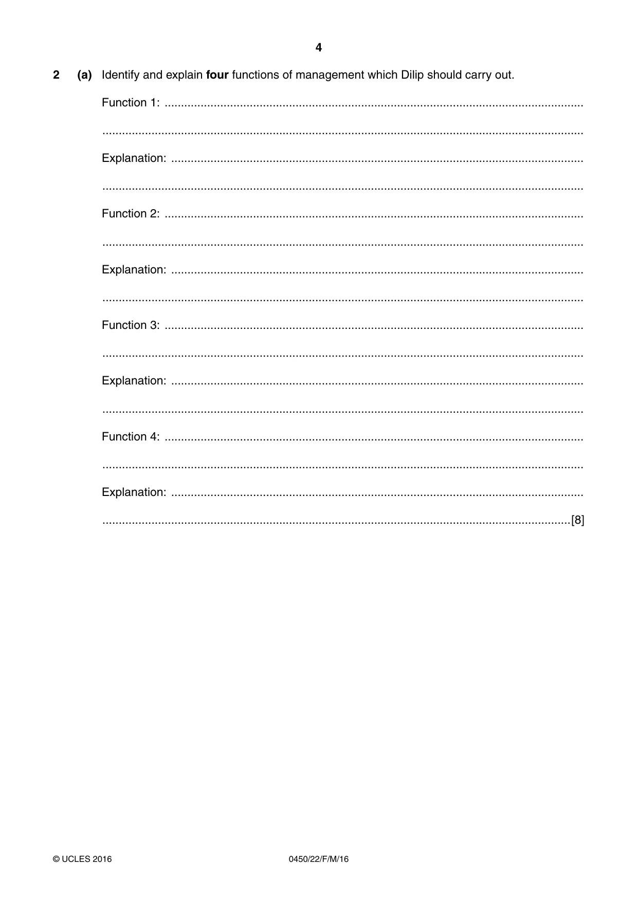 Cambridge IGCSE Business Studies 0450 2016 Feb/March Paper 2 · Variant 2 question paper, page 4 of 12