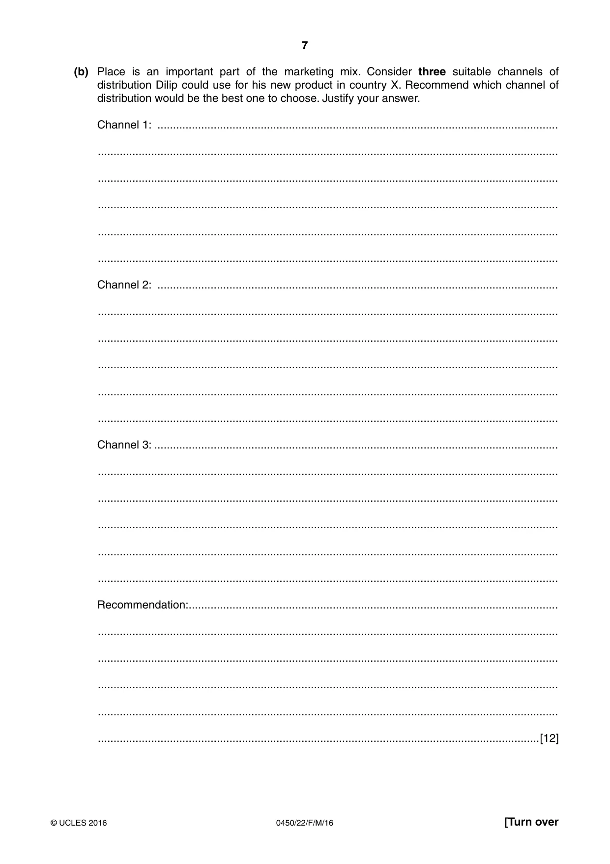 Cambridge IGCSE Business Studies 0450 2016 Feb/March Paper 2 · Variant 2 question paper, page 7 of 12