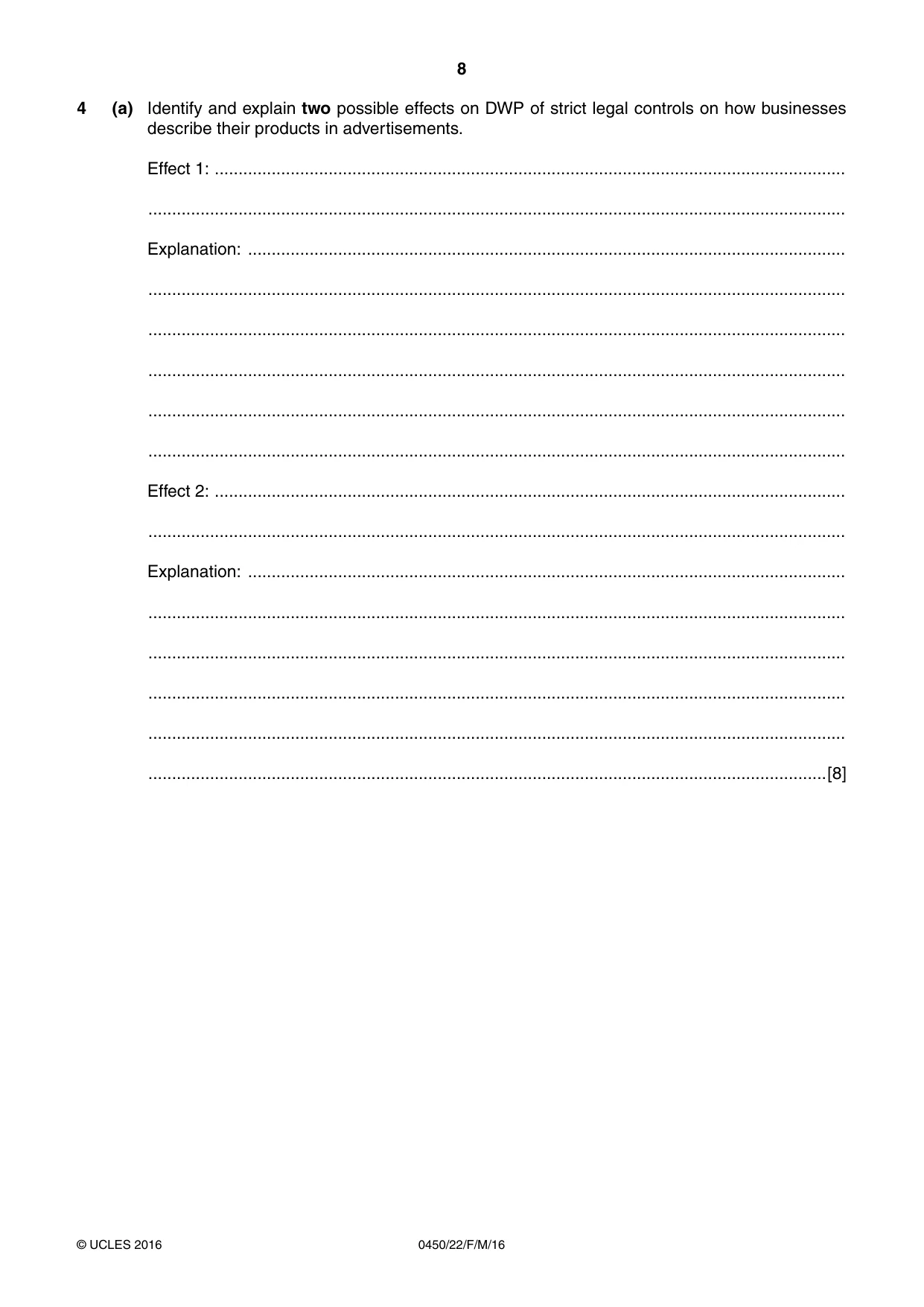Cambridge IGCSE Business Studies 0450 2016 Feb/March Paper 2 · Variant 2 question paper, page 8 of 12