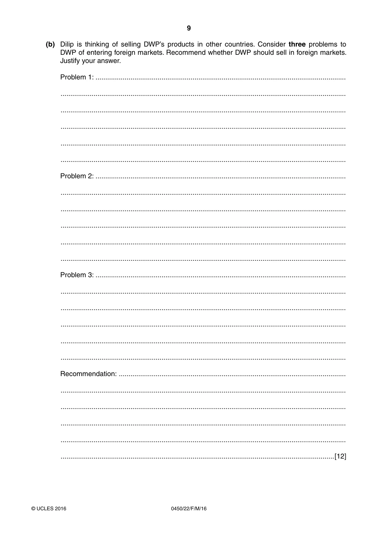 Cambridge IGCSE Business Studies 0450 2016 Feb/March Paper 2 · Variant 2 question paper, page 9 of 12