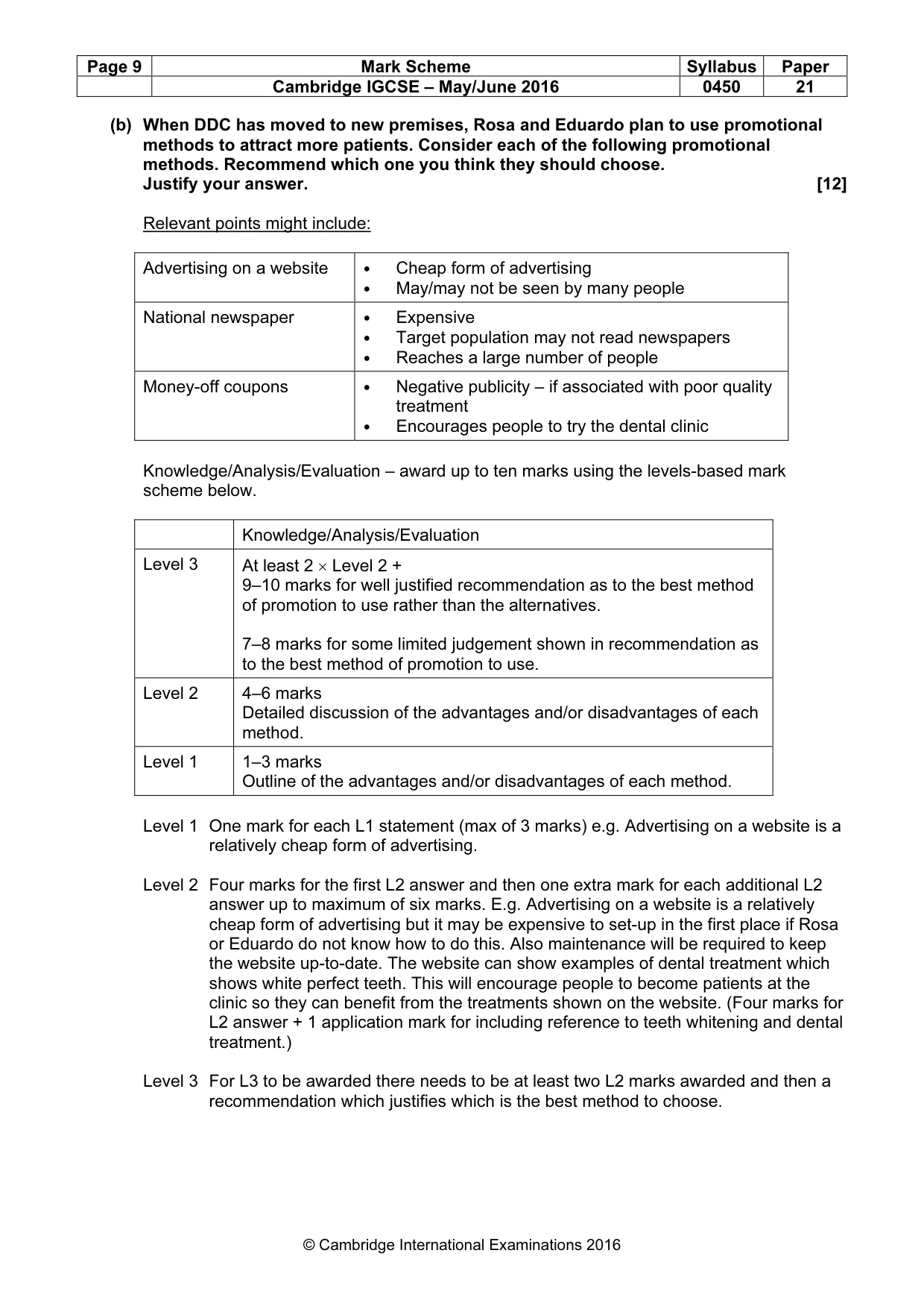 Mark scheme, page 9 of 10