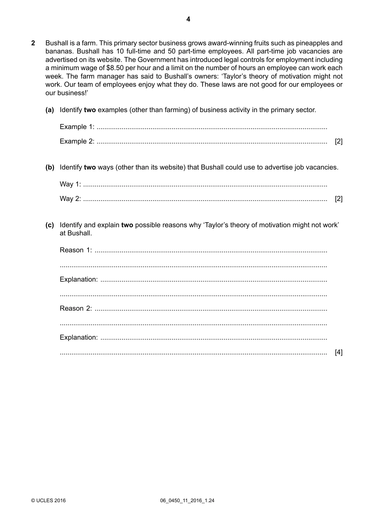 Cambridge IGCSE Business Studies 0450 2016 May/June Paper 1 · Variant 1 question paper, page 4 of 12