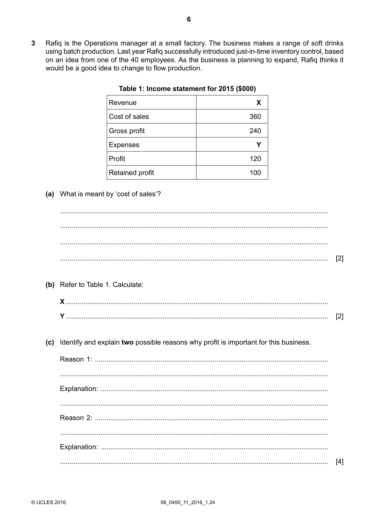 Cambridge IGCSE Business Studies 0450 2016 May/June Paper 1 · Variant 1 question paper, page 6 of 12