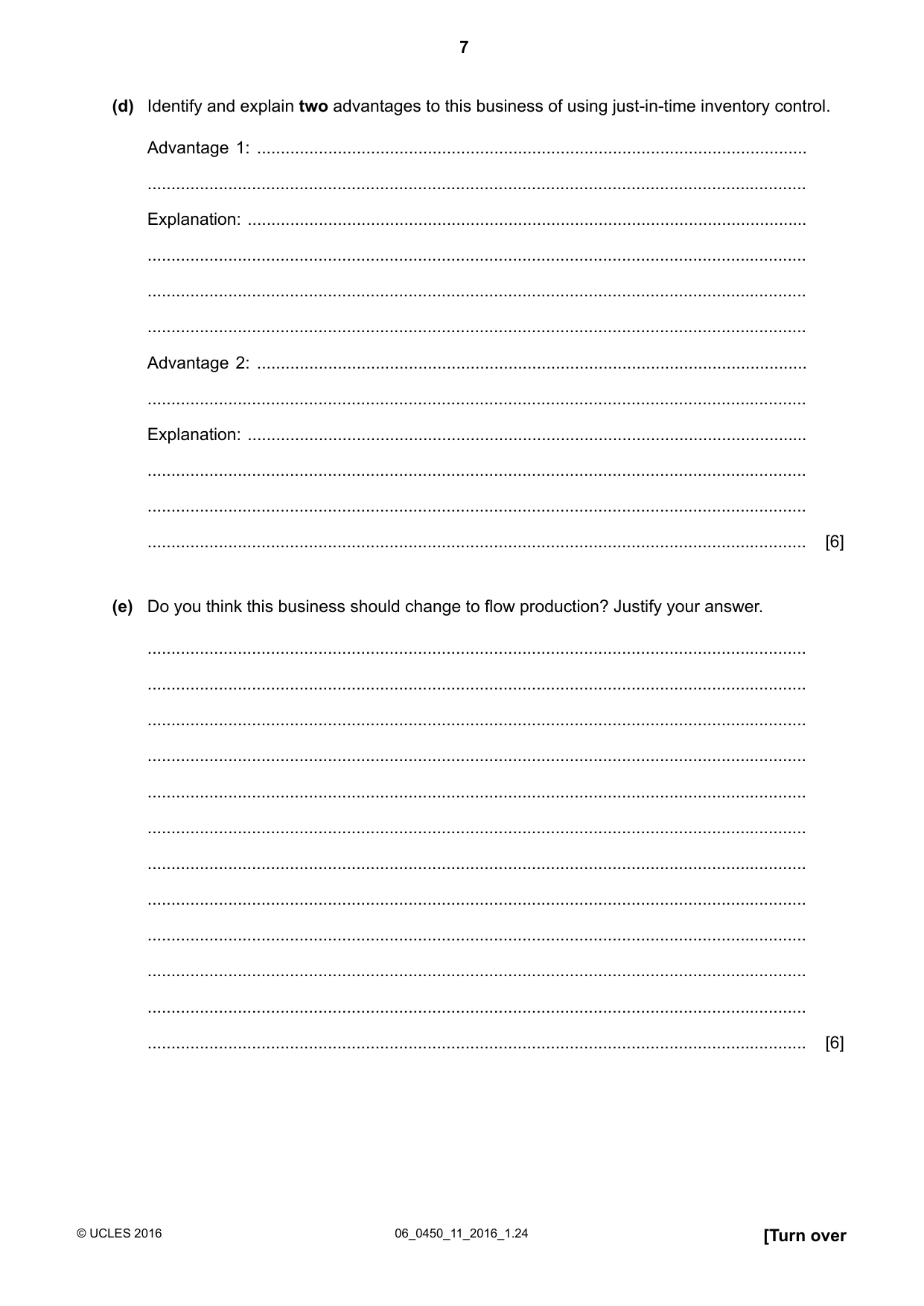Cambridge IGCSE Business Studies 0450 2016 May/June Paper 1 · Variant 1 question paper, page 7 of 12