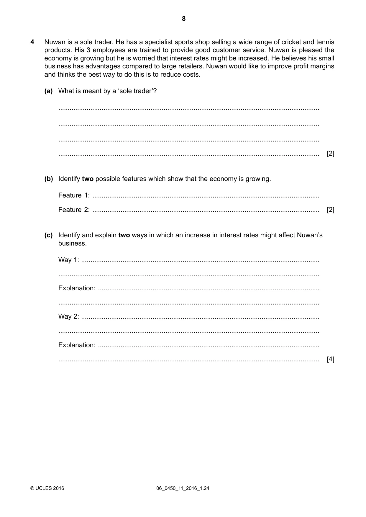 Cambridge IGCSE Business Studies 0450 2016 May/June Paper 1 · Variant 1 question paper, page 8 of 12