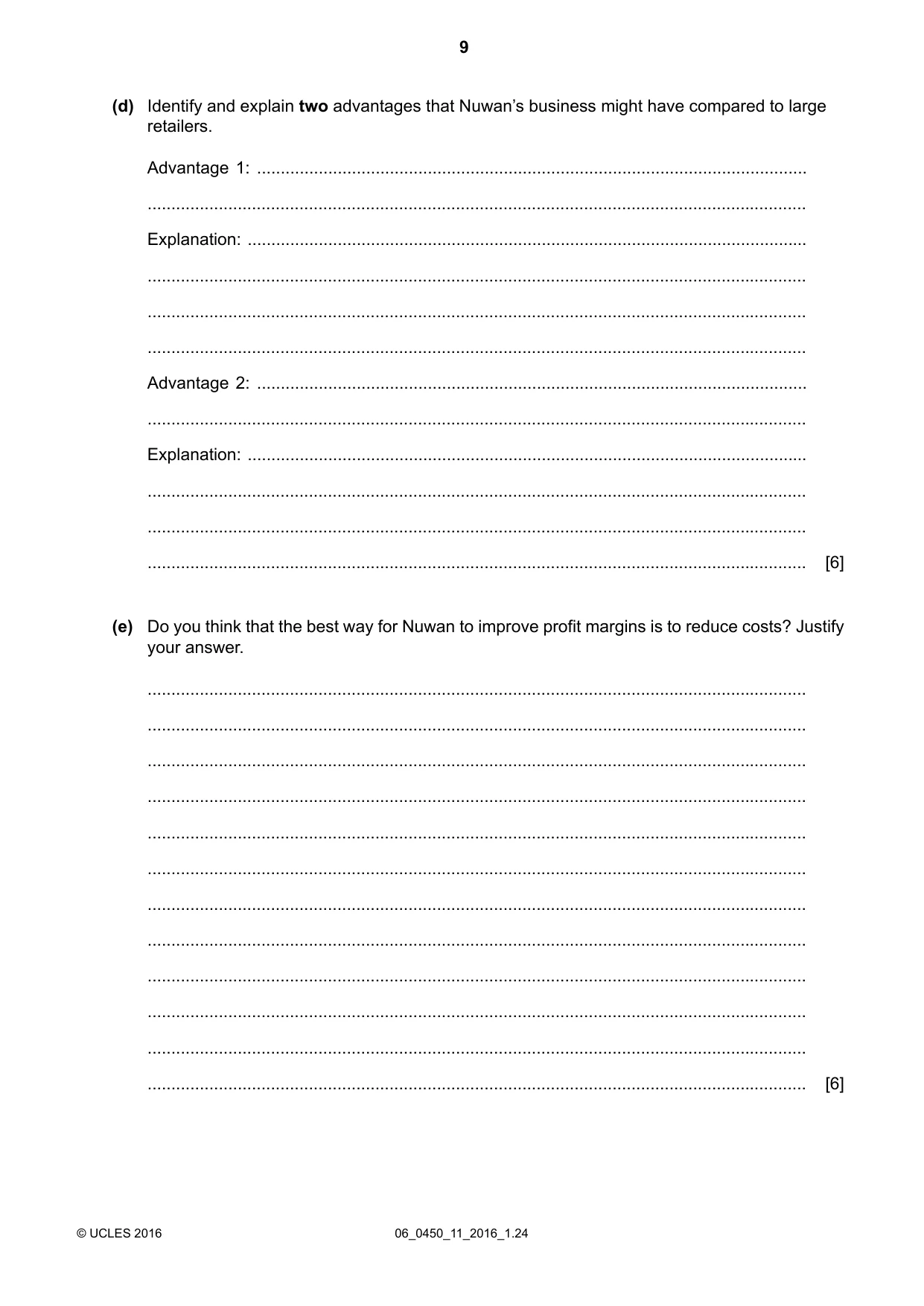 Cambridge IGCSE Business Studies 0450 2016 May/June Paper 1 · Variant 1 question paper, page 9 of 12