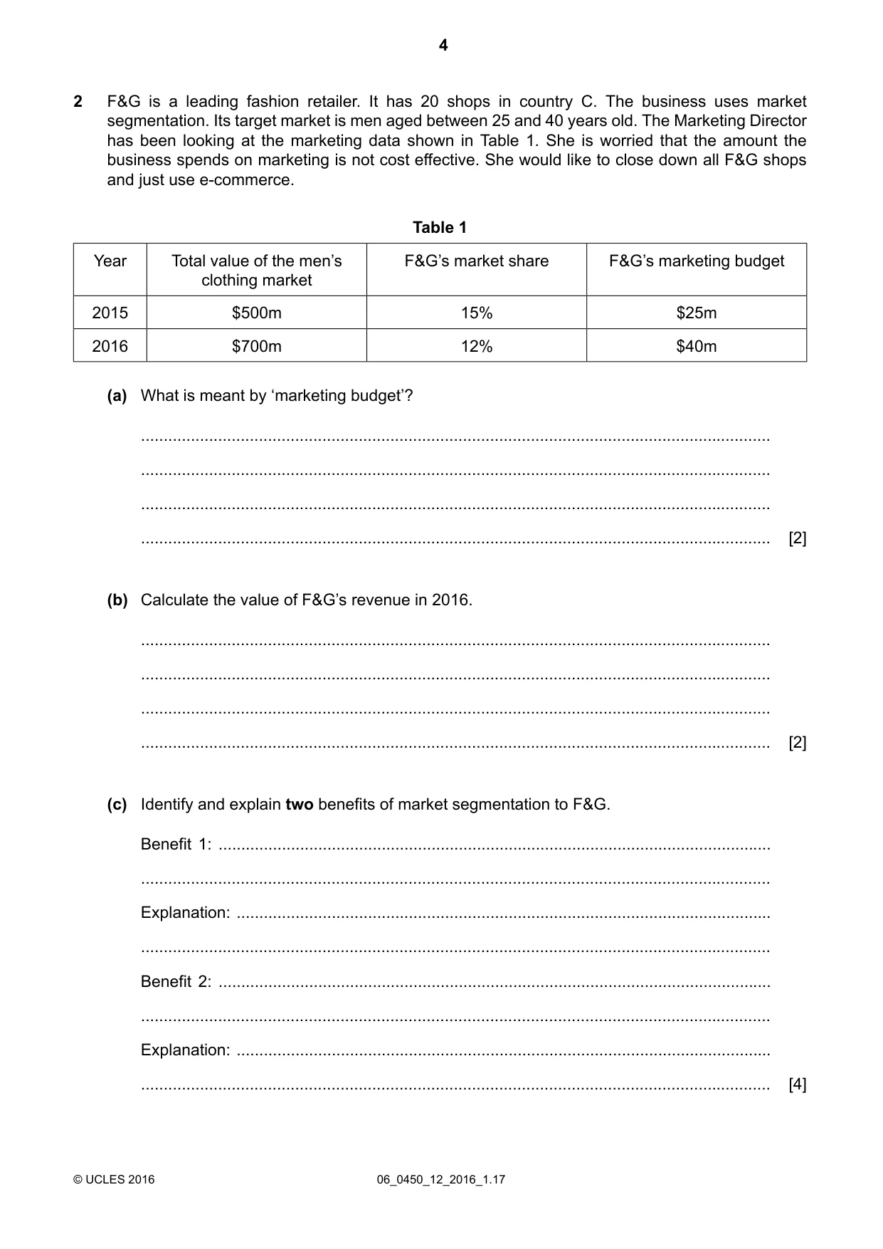 Cambridge IGCSE Business Studies 0450 2016 May/June Paper 1 · Variant 2 question paper, page 4 of 12