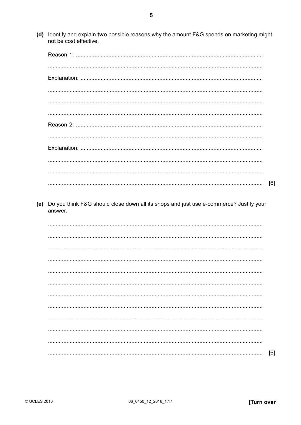Cambridge IGCSE Business Studies 0450 2016 May/June Paper 1 · Variant 2 question paper, page 5 of 12