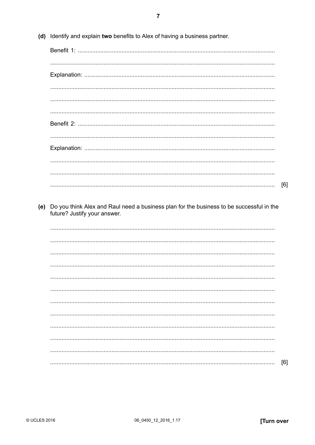 Cambridge IGCSE Business Studies 0450 2016 May/June Paper 1 · Variant 2 question paper, page 7 of 12