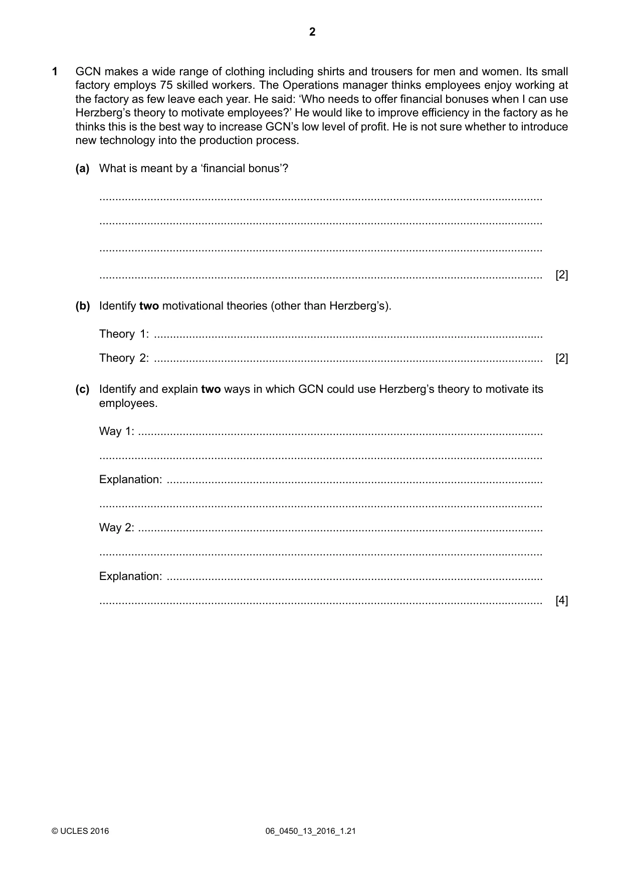 Cambridge IGCSE Business Studies 0450 2016 May/June Paper 1 · Variant 3 question paper, page 2 of 12