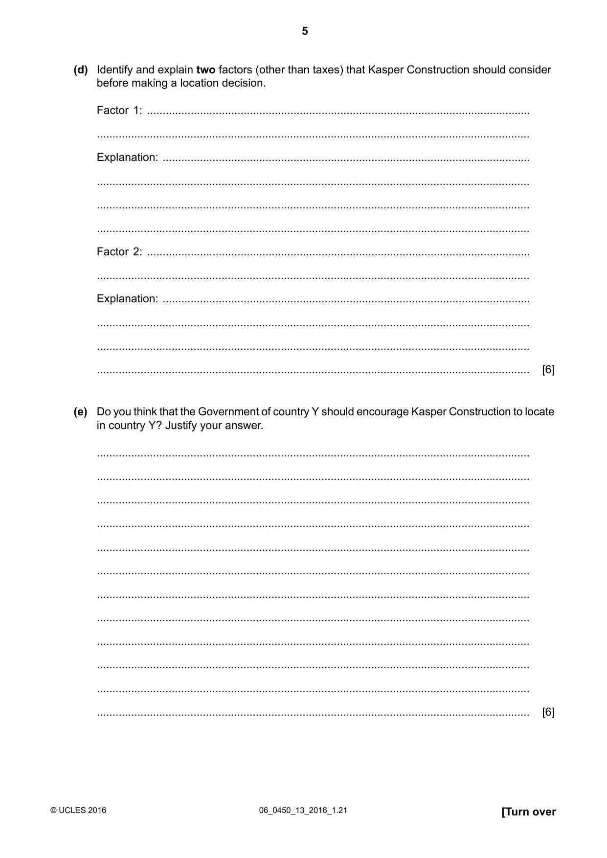 Cambridge IGCSE Business Studies 0450 2016 May/June Paper 1 · Variant 3 question paper, page 5 of 12