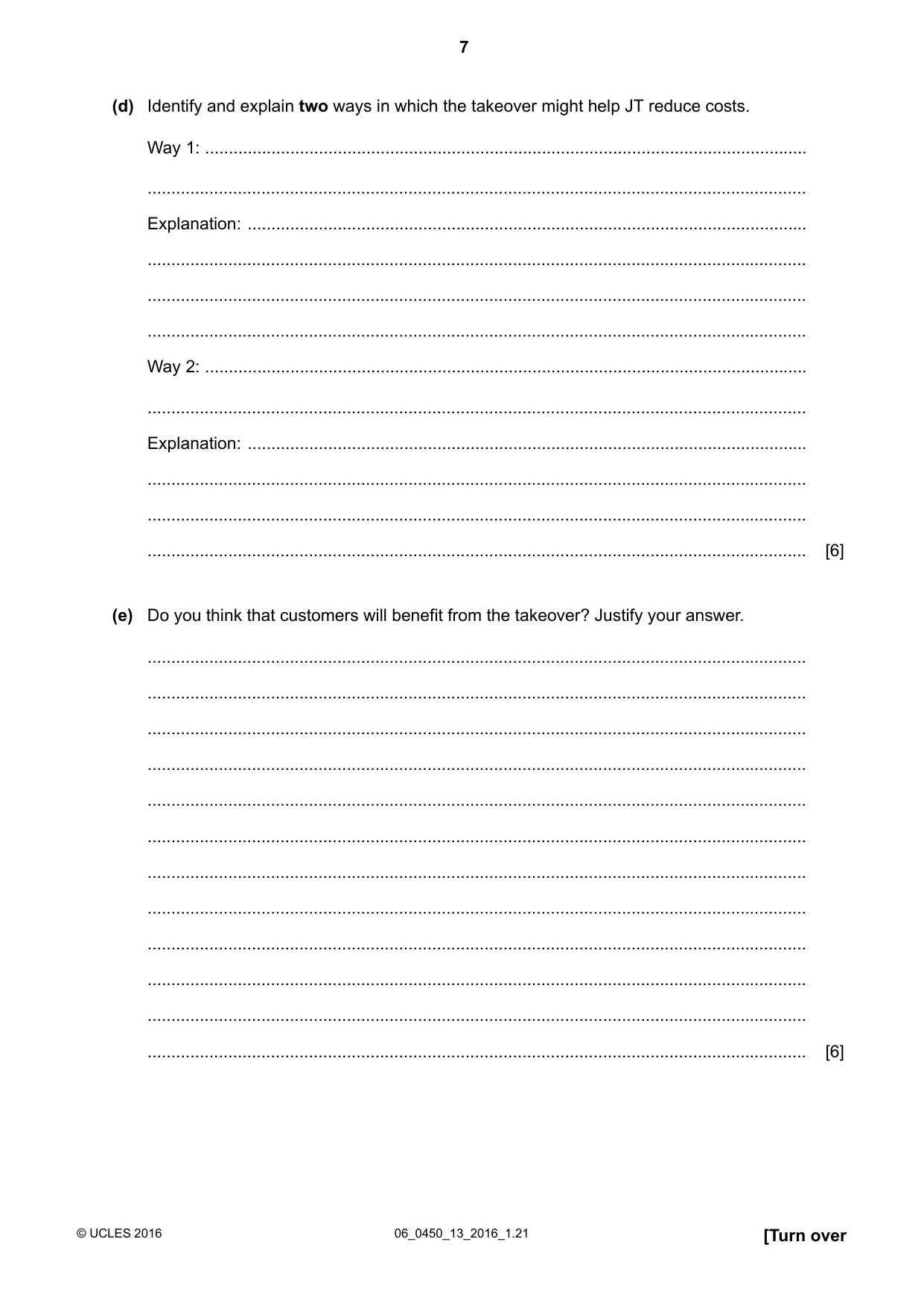 Cambridge IGCSE Business Studies 0450 2016 May/June Paper 1 · Variant 3 question paper, page 7 of 12