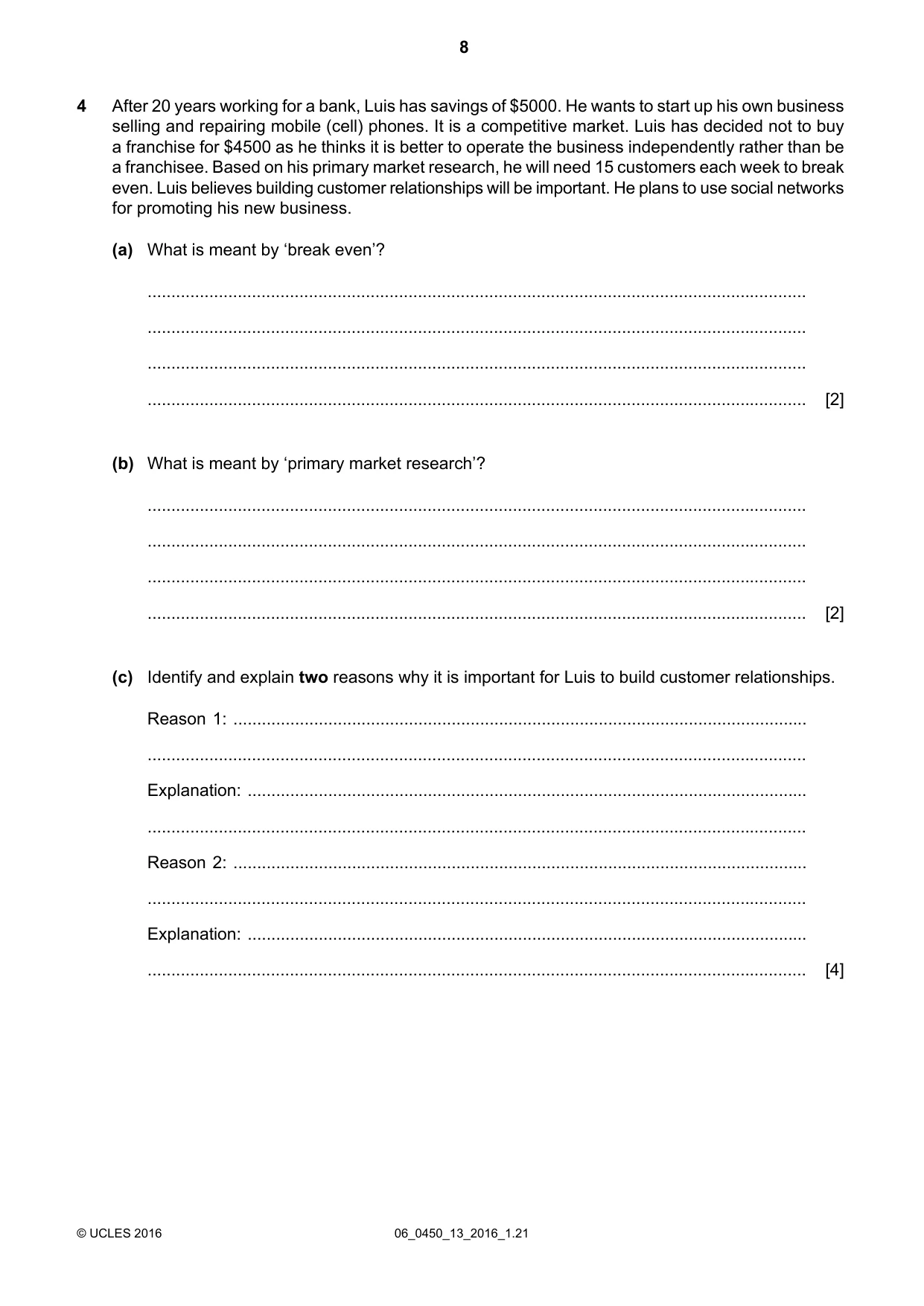 Cambridge IGCSE Business Studies 0450 2016 May/June Paper 1 · Variant 3 question paper, page 8 of 12