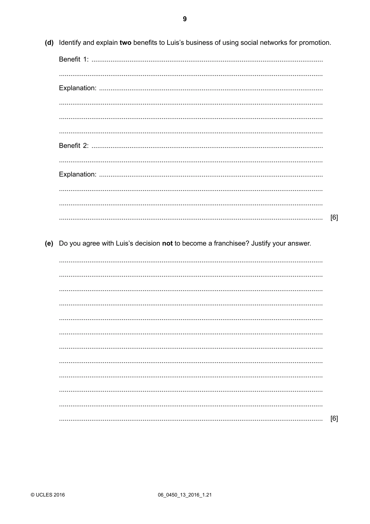 Cambridge IGCSE Business Studies 0450 2016 May/June Paper 1 · Variant 3 question paper, page 9 of 12