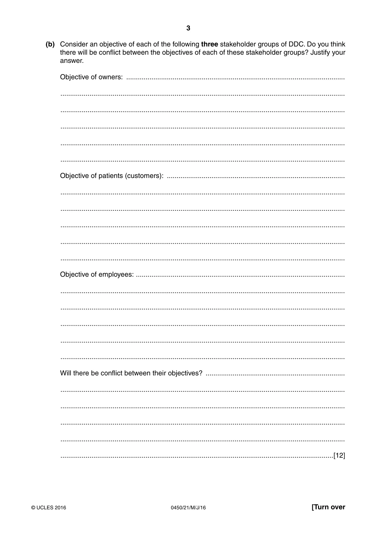Cambridge IGCSE Business Studies 0450 2016 May/June Paper 2 · Variant 1 question paper, page 3 of 12