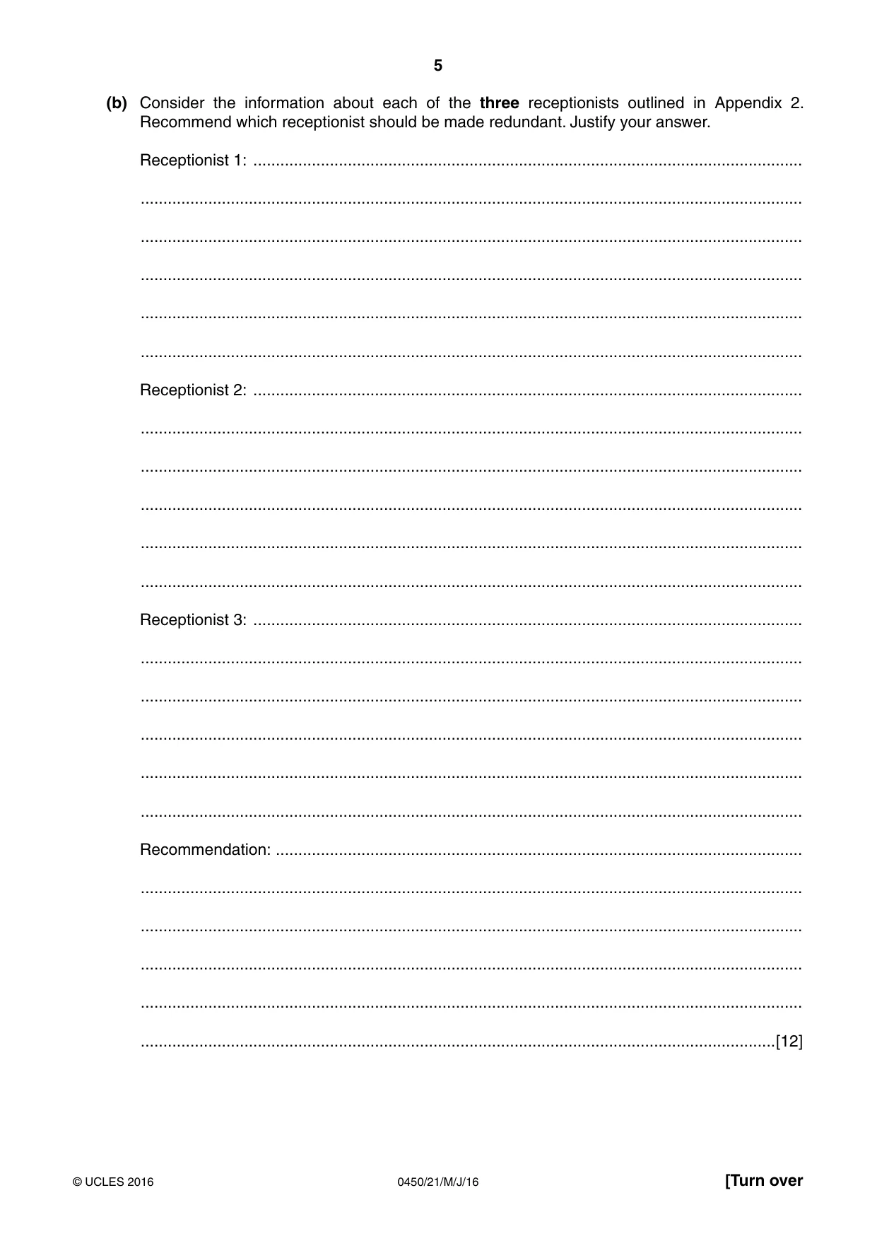 Cambridge IGCSE Business Studies 0450 2016 May/June Paper 2 · Variant 1 question paper, page 5 of 12