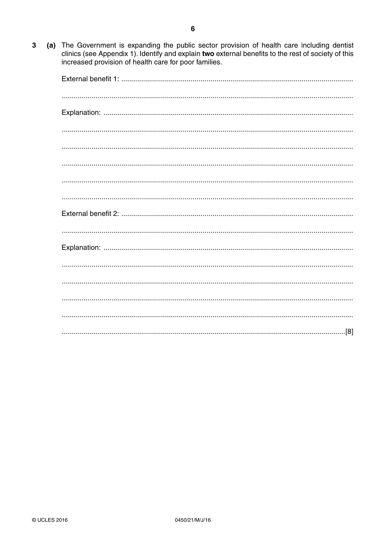 Cambridge IGCSE Business Studies 0450 2016 May/June Paper 2 · Variant 1 question paper, page 6 of 12