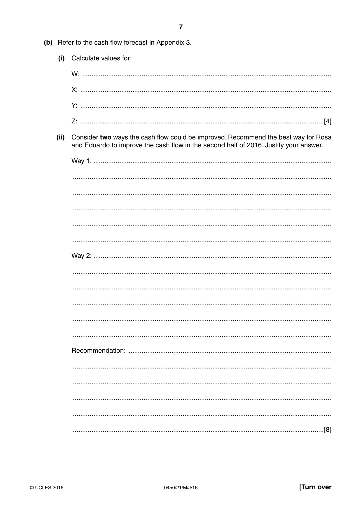 Cambridge IGCSE Business Studies 0450 2016 May/June Paper 2 · Variant 1 question paper, page 7 of 12