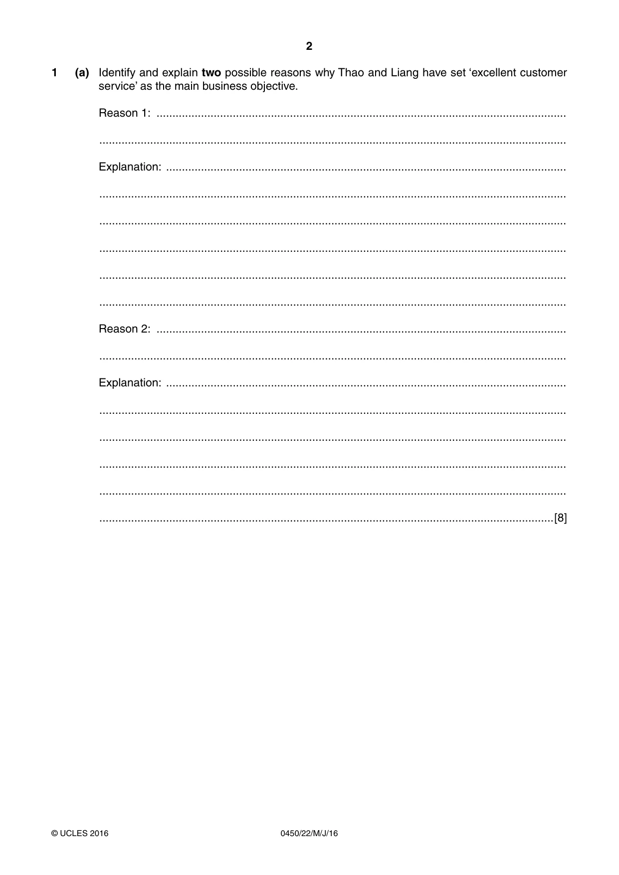 Cambridge IGCSE Business Studies 0450 2016 May/June Paper 2 · Variant 2 question paper, page 2 of 12