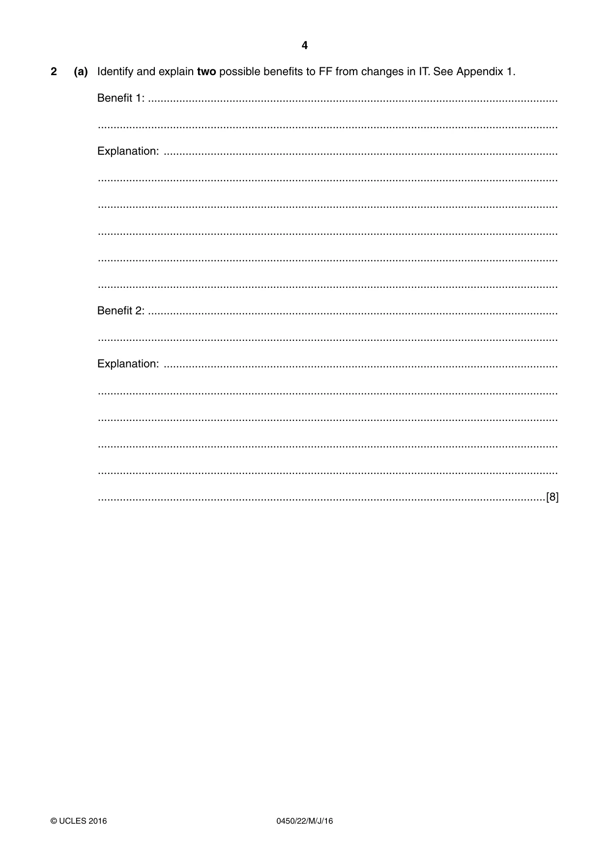 Cambridge IGCSE Business Studies 0450 2016 May/June Paper 2 · Variant 2 question paper, page 4 of 12