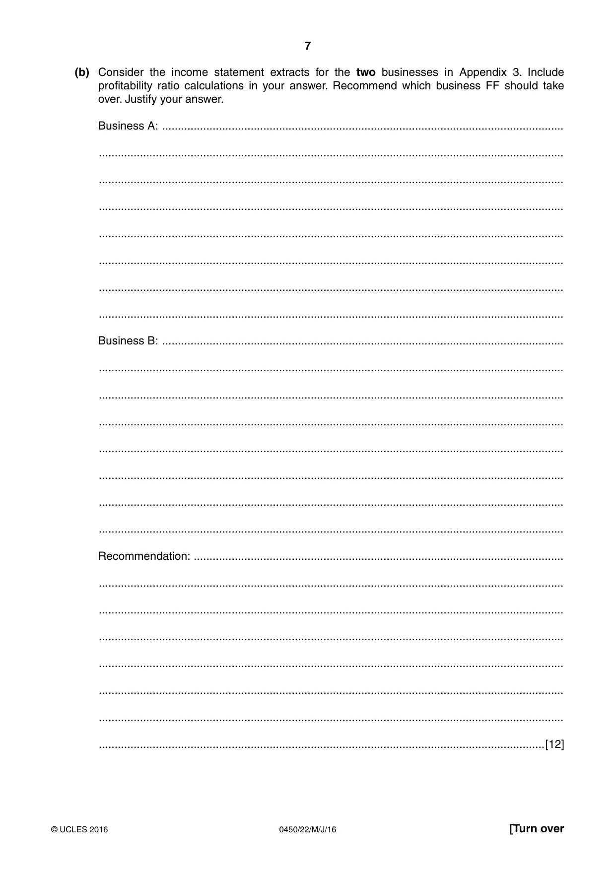 Cambridge IGCSE Business Studies 0450 2016 May/June Paper 2 · Variant 2 question paper, page 7 of 12