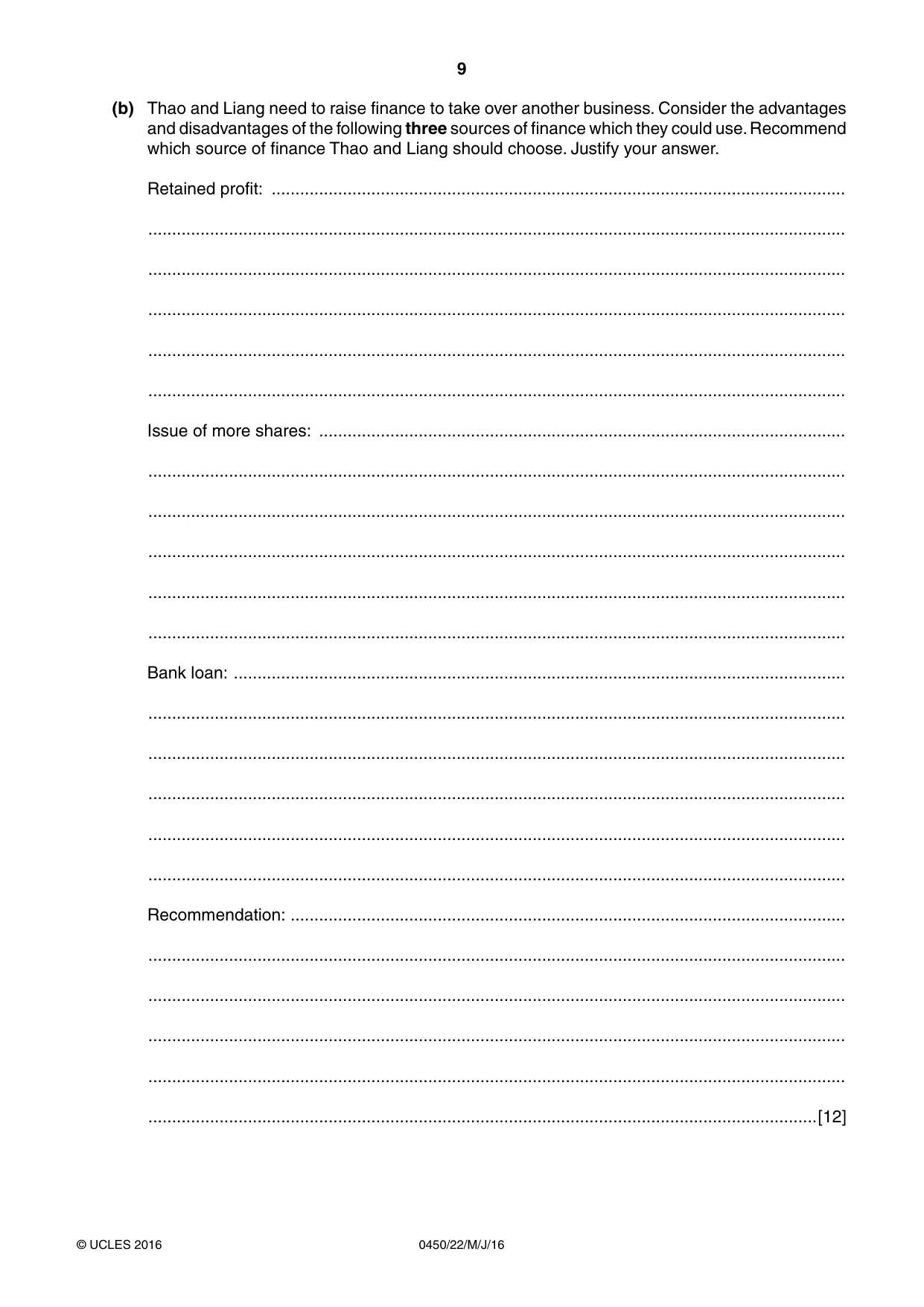 Cambridge IGCSE Business Studies 0450 2016 May/June Paper 2 · Variant 2 question paper, page 9 of 12