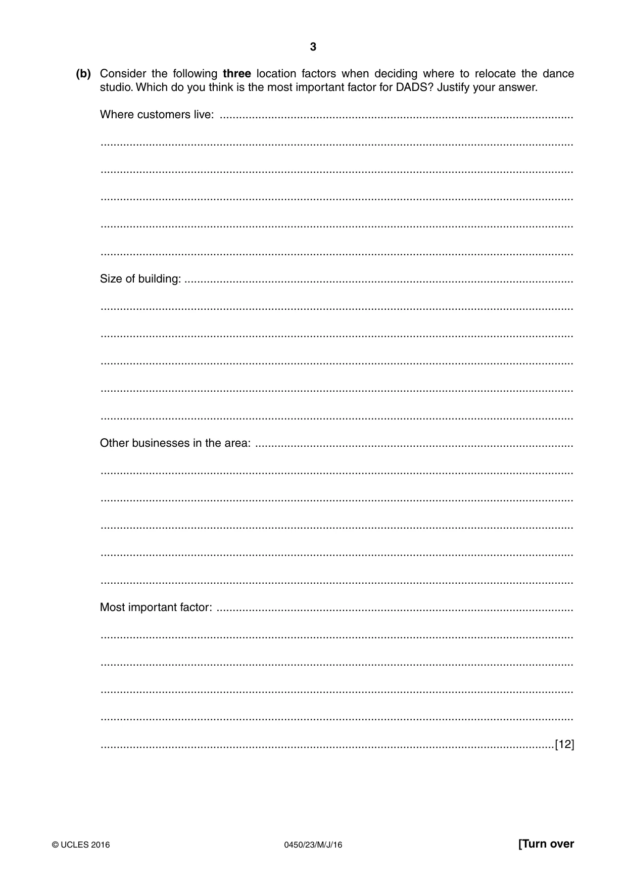 Cambridge IGCSE Business Studies 0450 2016 May/June Paper 2 · Variant 3 question paper, page 3 of 12